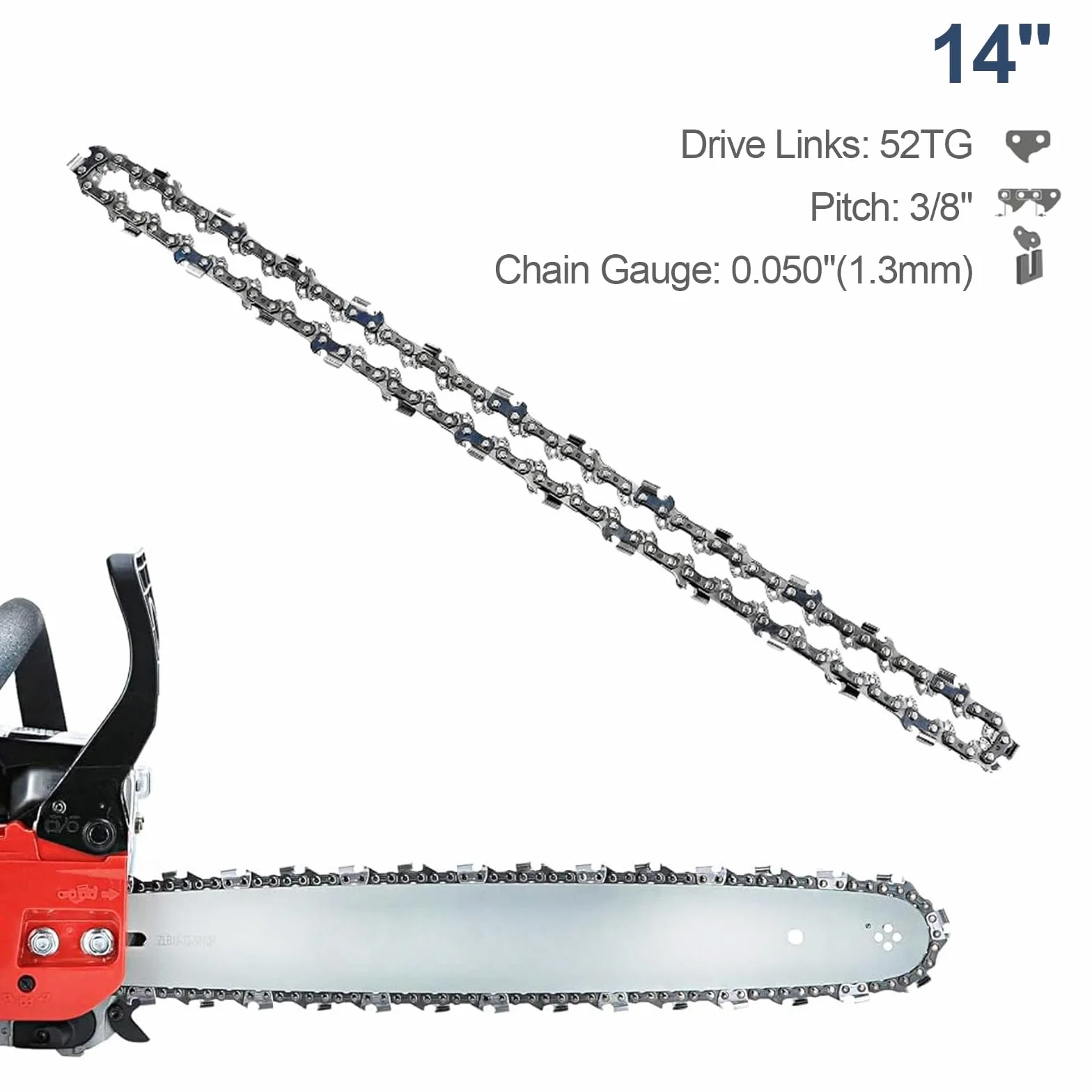 4 sztuki łańcucha do piły łańcuchowej 35,56 cm, 52 ogniwa zamiennego łańcucha do piły, łańcuchy o skoku 3/8 cala, 1,27 cm grubości zamienny łańcuch do piły pasuje do Duc353, Uc3541A, Ake35 S, Karcher