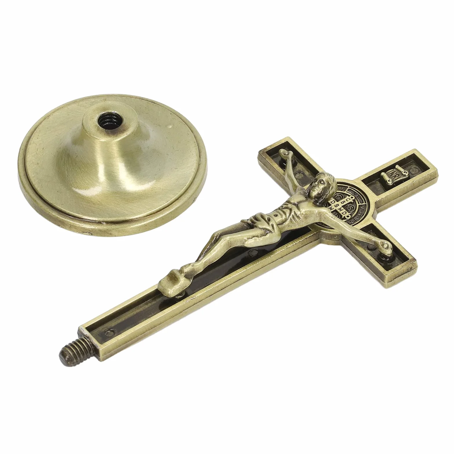 Yosoo Health Gear pionowy metalowy krzyż katolicki na ścianie z odpinaną podstawą do domu, biura, kościołów, krzyż stojący lub montowany na religijnym chrześcijańskim ołtarzu, Kolor miedzi