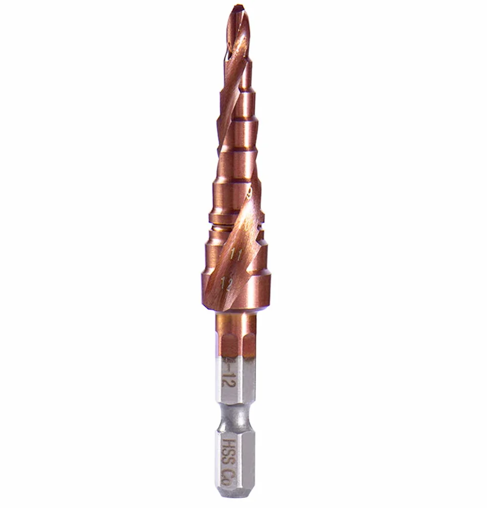 Mengshen Wiertła stopniowe kobaltowe 4-12 mm flet spiralny HSS M35 z wieloma otworami 9 stopni sześciokątny rozmiar wydrążony wiertło do cięcia wiertła powiększenie płyta ze stali nierdzewnej
