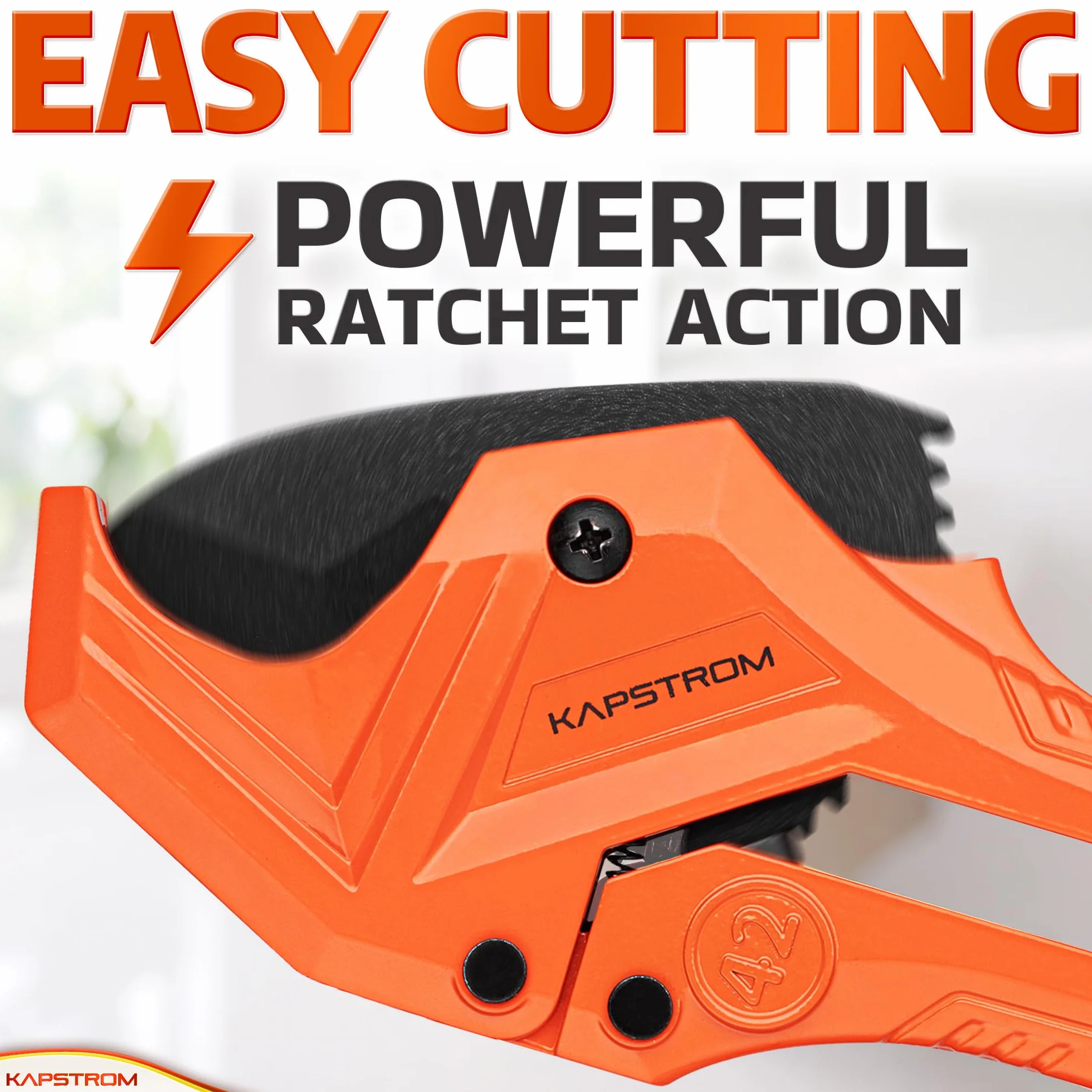 Ratchet PVC Pipe Cutter - 42 mm - Ratcheting Tubing Cutter for PEX, PPR, PE, Plastic & Rubber Hoses - Adjustable Plumbing Tool for Duct Repairs