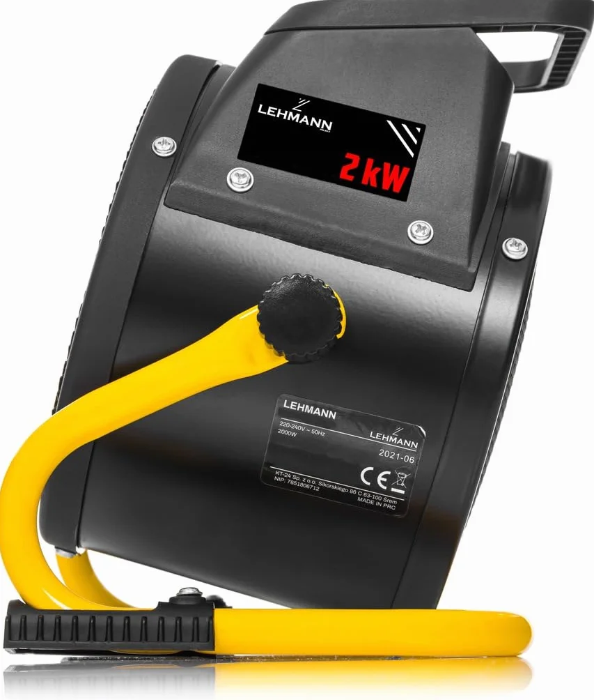 Lehmann LTOHE-2016 energooszczędne ogrzewanie warsztatowe, 2000 W, termowentylator z 2 stopniami ogrzewania i wentylatorem, grzejnik budowlany na plac budowy, warsztat, dom, mieszkanie, garaż