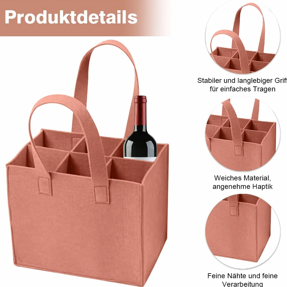 Filcowa torba na butelkę wina 6 butelek khaki 25 x 16 x 18 cm