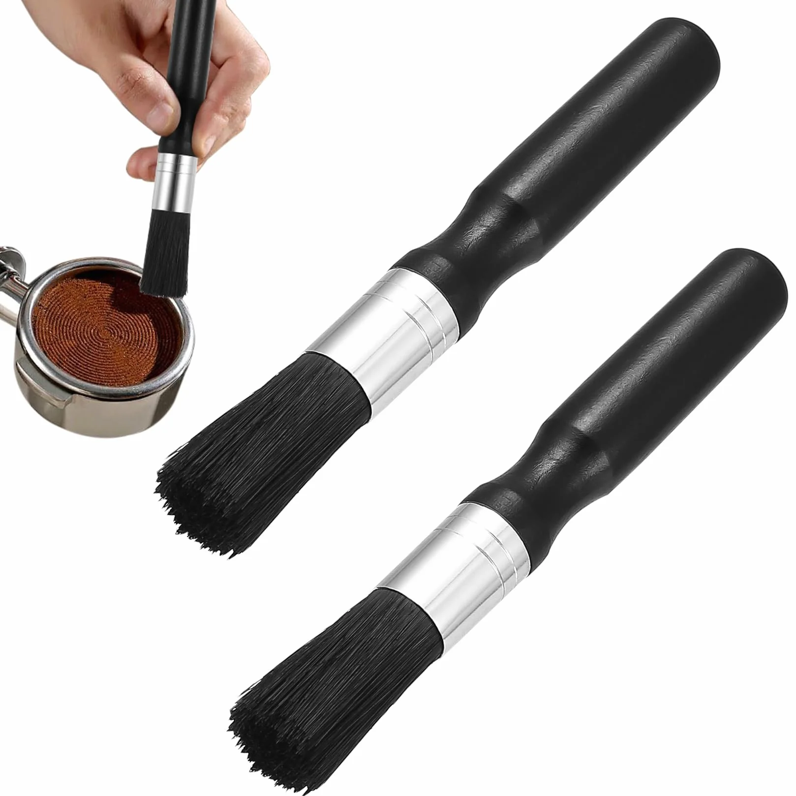 2 Sztuki Szczotka do Czyszczenia Kawy, Szczotka Barista do Ekspresu, Akcesoria do Czyszczenia Filtrów z Drewnianą Rączką, Zestaw do Konserwacji Ekspresu do Kawy