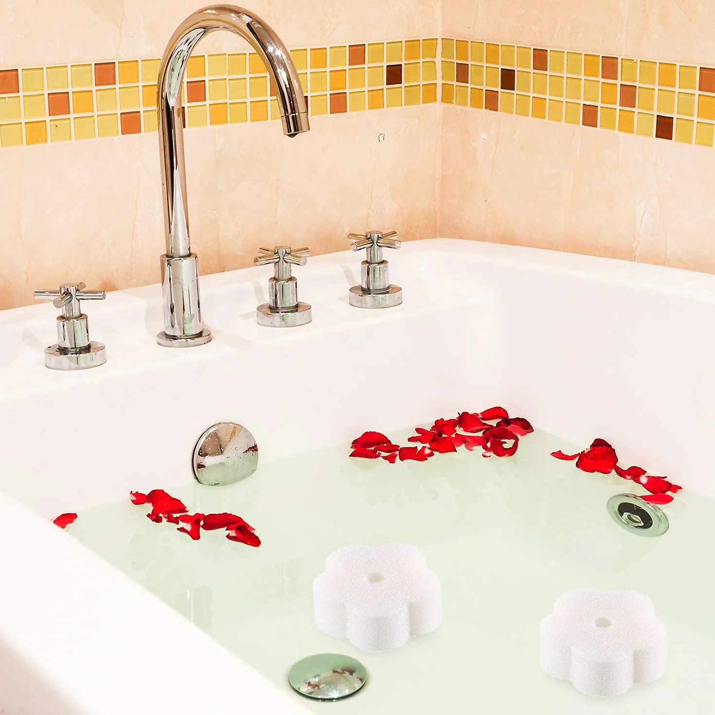 LATRAT 16 sztuk gąbka pochłaniająca olej, Magiczna gąbka basenowa, gąbka do jacuzzi i akcesoria Spa, kuchnia (w kształcie kwiatu)