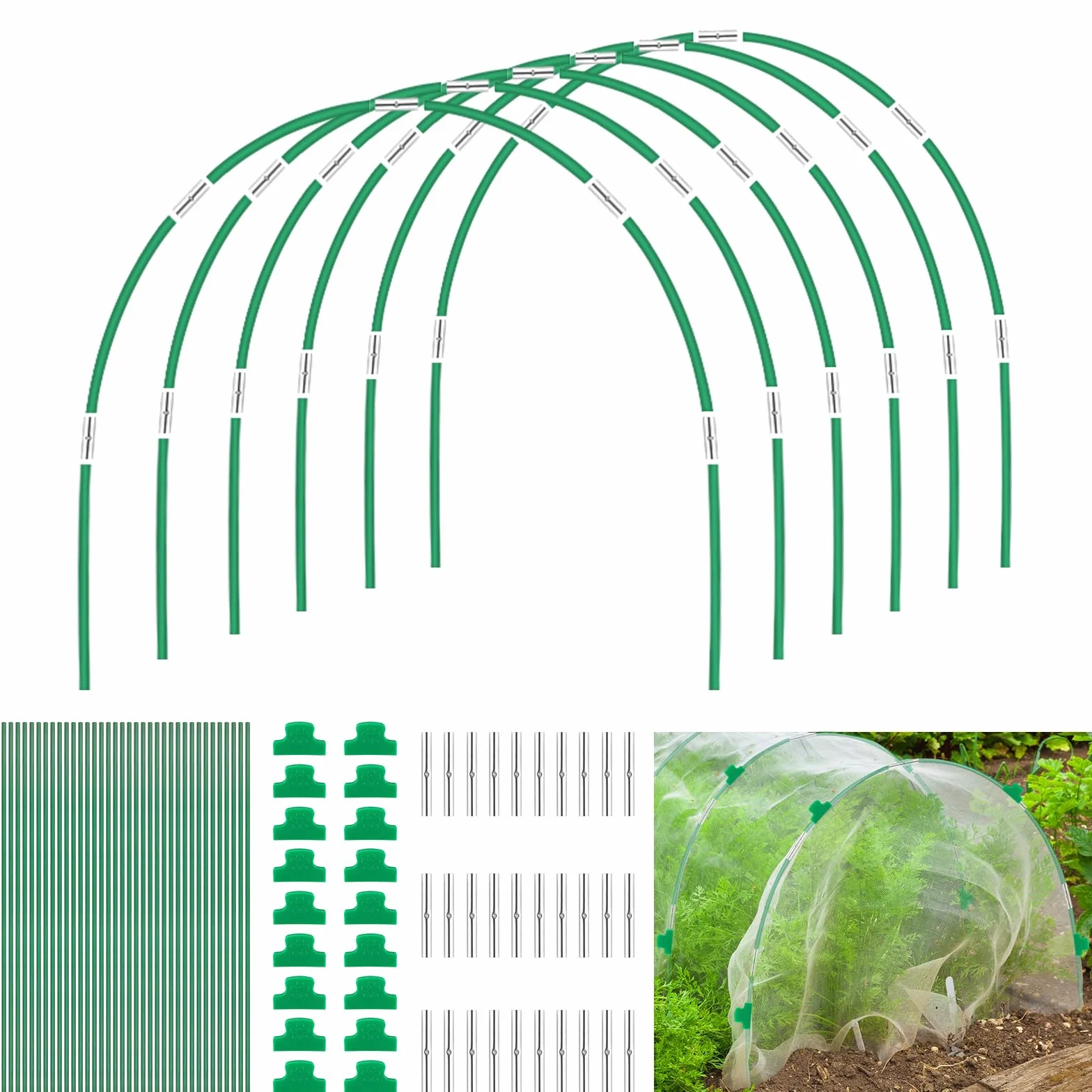 36 sztuk łuków tunelowych do roślin 43 cm, łuki tunelowe do tuneli foliowych, odporne na rdzę, włókno szklane, stabilne, trwałe, bez zginania, opony ogrodowe, do szklarni, do słupków ogrodowych