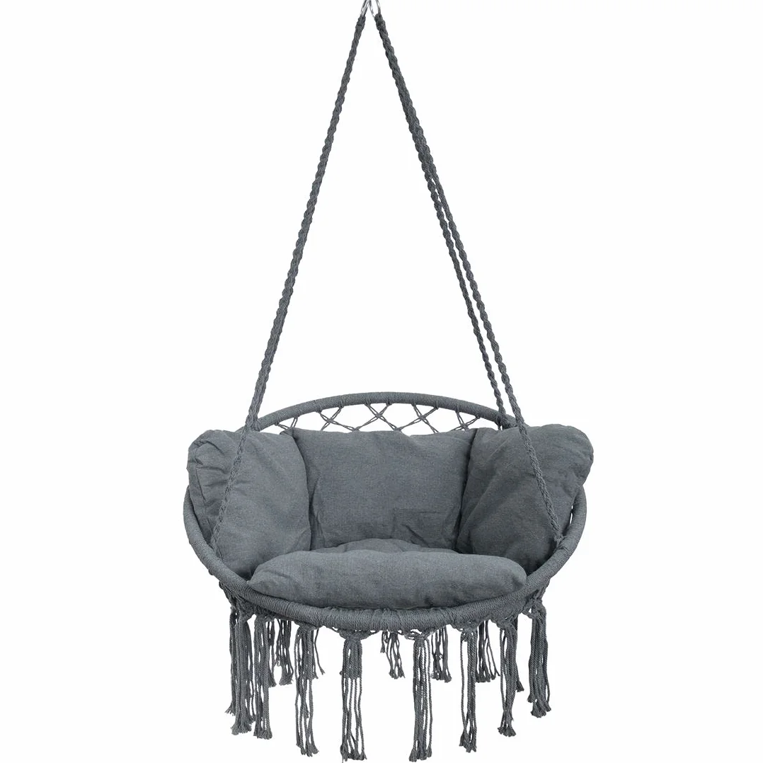 yourGEAR Boracay fotel wiszący z tapicerką siedziska w kolorze szarym lub beżowym – maks. 240 kg, huśtawka wisząca 360° Swing Chair, fotel wiszący [szary]