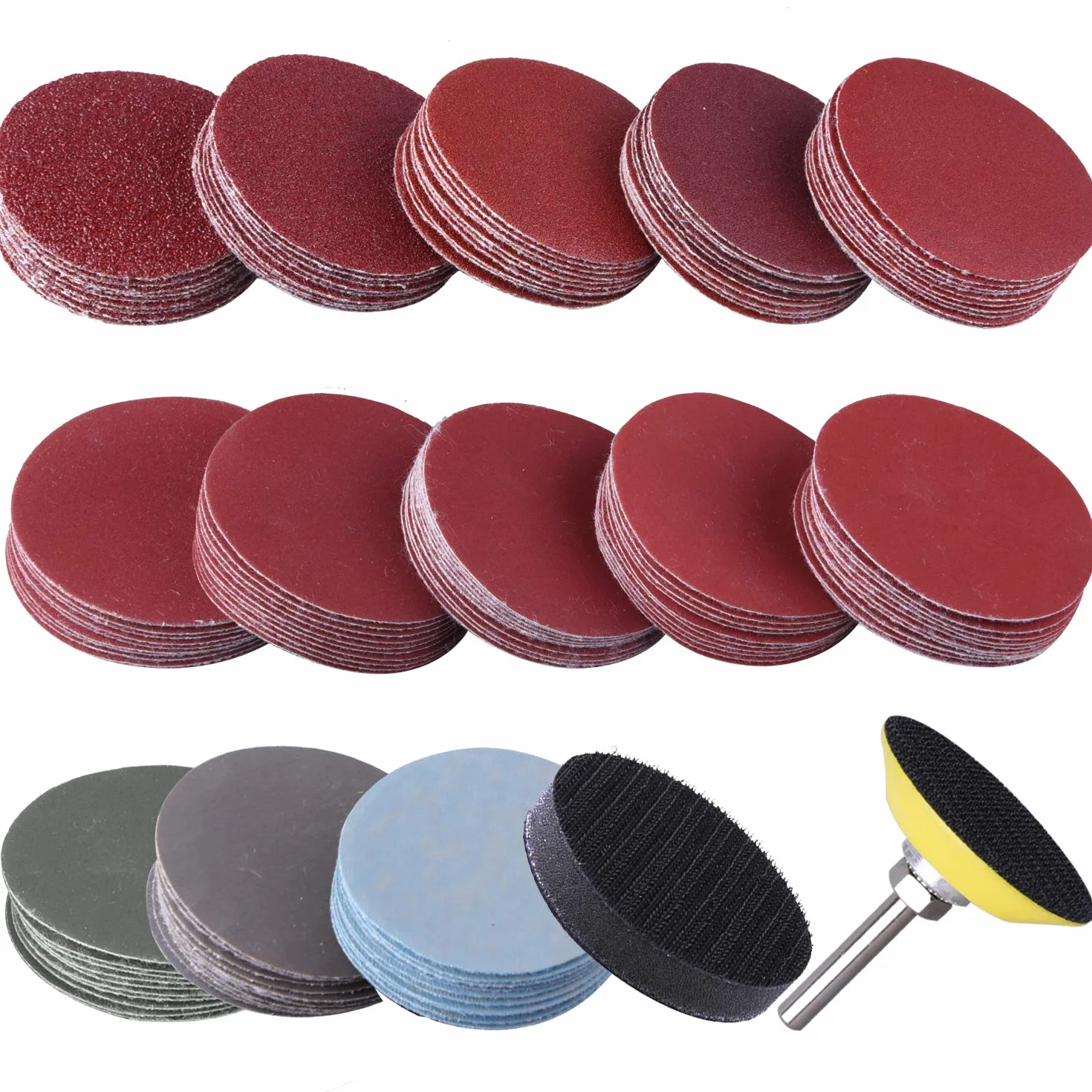SIQUK 130szt. Tarcze szlifujące 50mm z 1szt. podkładką z trzonem 1/4" i 1szt. miękką piankową podkładką buforującą do wiertarki szlifierki (10szt. każdej ziarnistości - 60 80 120 180 240 400 600 800