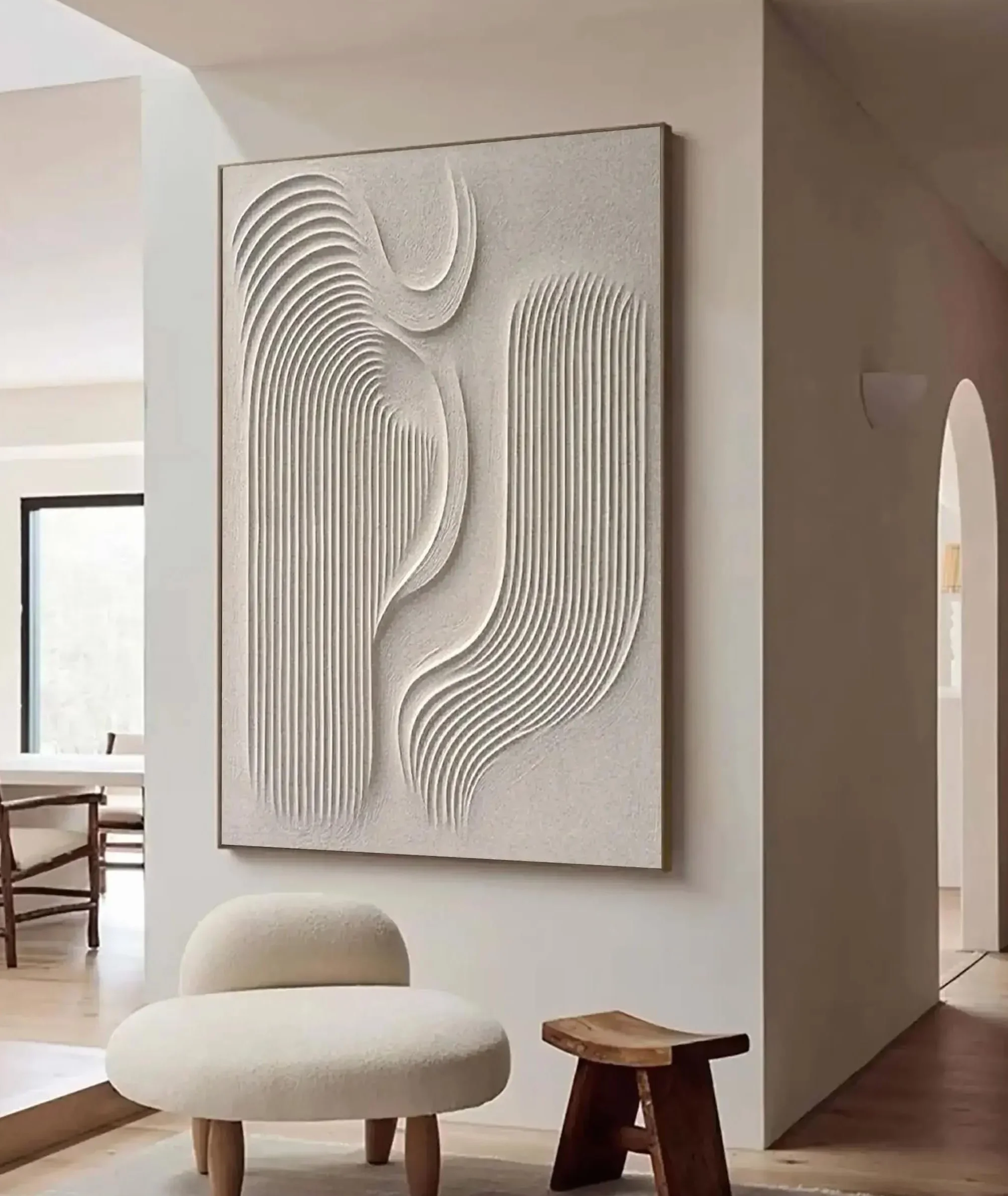 LMYCHENG Duży beżowy teksturowany obraz 3D, abstrakcyjne plakaty na płótnie gipsowe, obrazy ścienne Wabi Sabi, minimalistyczny nowoczesny wystrój 80 x 120 cm bez ramki