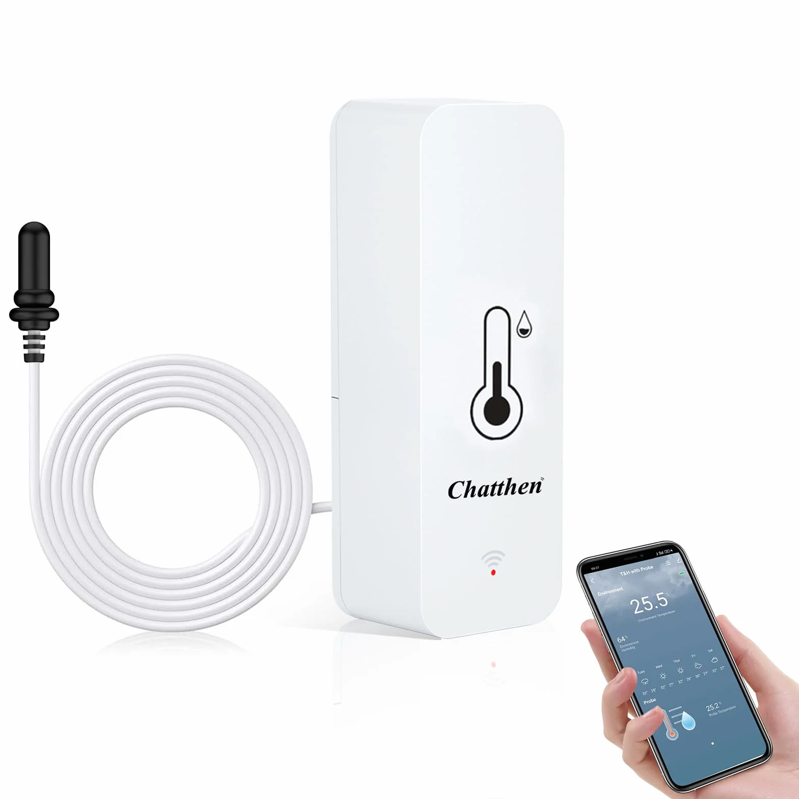 eMylo inteligentny termometr do lodówki, monitor z aplikacją, dane eksport Fahrenheit/Celsjusza (°C/℃), higrometr Wi-Fi, do użytku wewnątrz i na zewnątrz, do szklarni, akwarium, lodówki, 1 opakowanie