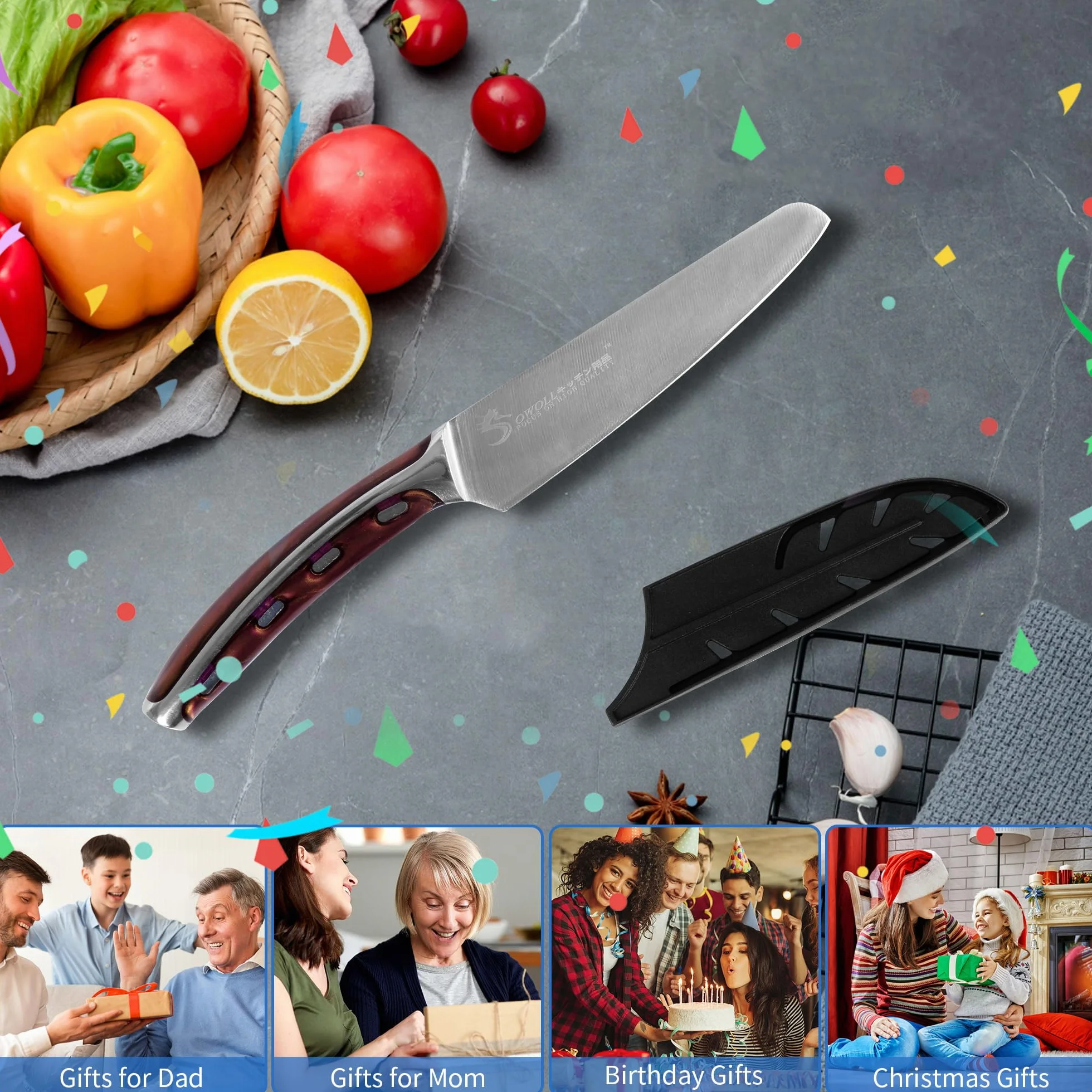XYJ Stainless Steel Utility Knife, 5 Inch Kitchen Knife With Sheath, Meat Cleaver for Meat Cutting, Vegetable Fruit Slicer Knife, Portable Outdoor Camping for Special Day