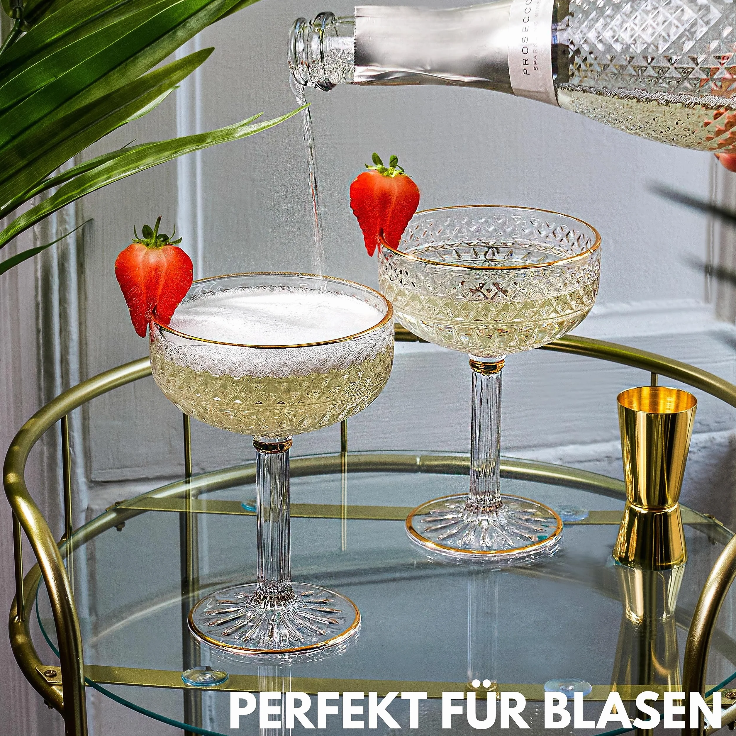 VEMACITY Zestaw 4 kieliszków do espresso Martini ze złotymi felgami, piękne, wzorzyste kieliszki Coupe, zestaw 4 sztuk, uniwersalne kieliszki do szampana, kosmopolitycznego, margarity, coupe martini.