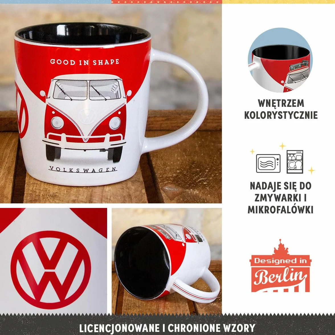 Nostalgic-Art Retro kubek, 330 ml, VW – Good In Shape – Pomysł na prezent dla miłośnika Volkswagena Busa, Official License Product (OLP), kubek ceramiczny na kawę, Styl vintage