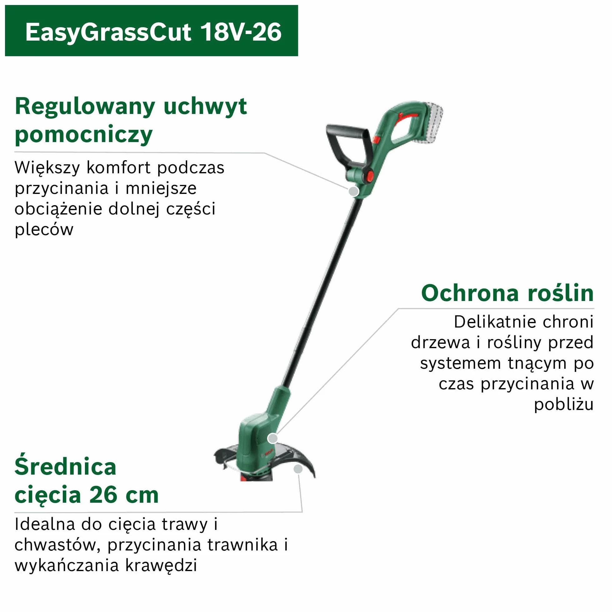 Bosch Easygrasscut Akumulatorowa Podkaszarka do Trawy, Zielony, 26 cm