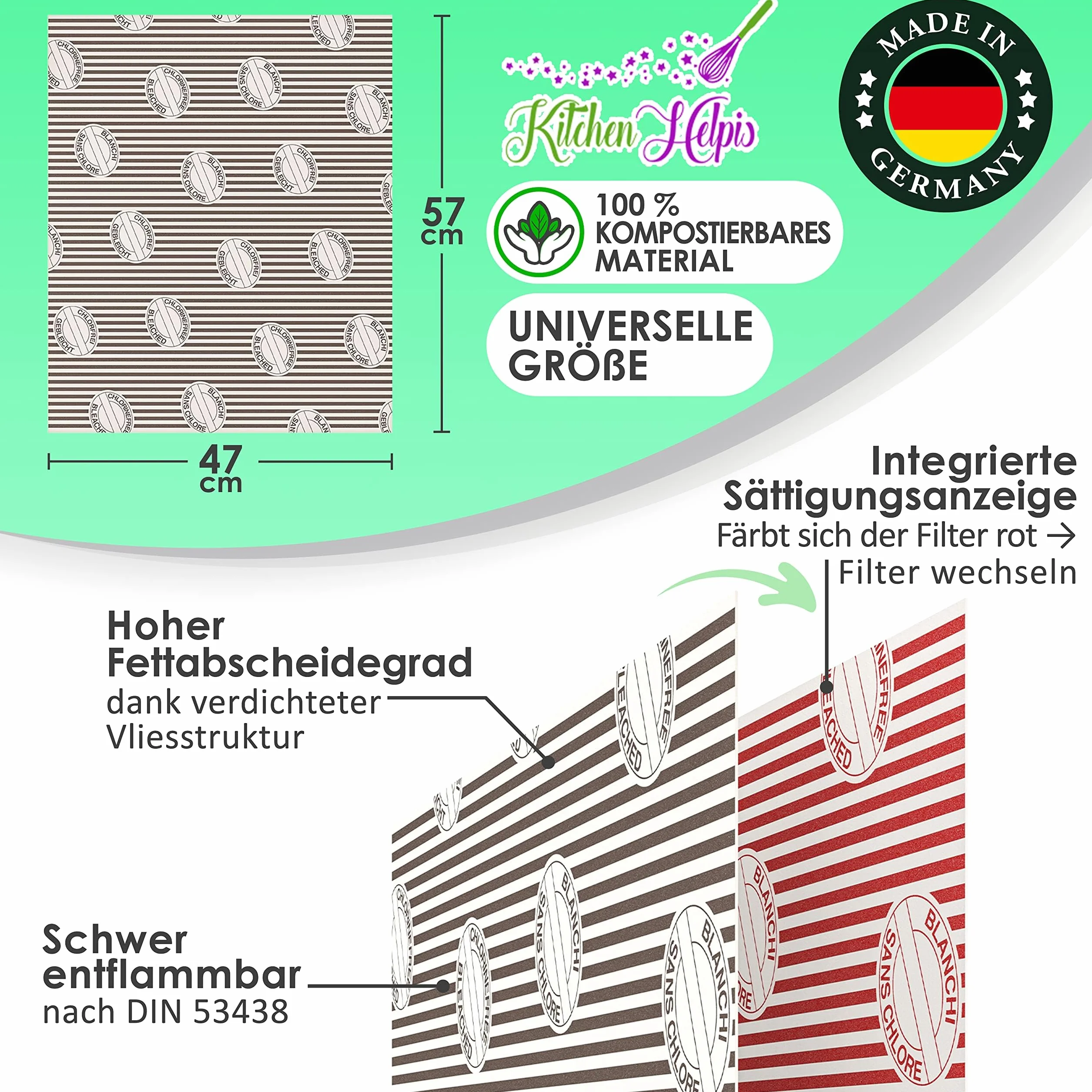 Filtr płaski do okapu kuchennego 57x54 cm 1 mm zestaw 2 szt ze wskaźnikiem nasycenia