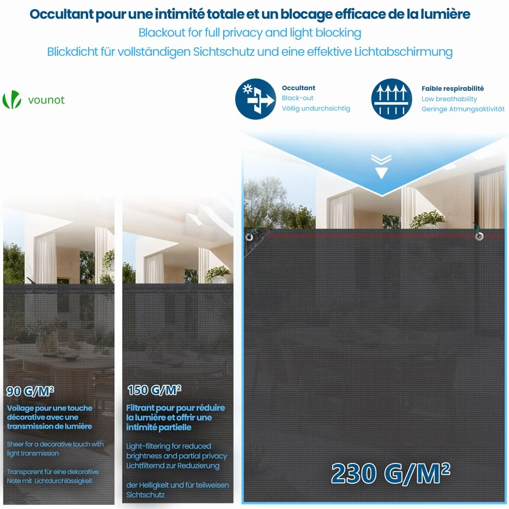 VOUNOT® Siatka maskująca 1,8 × 10 m, siatka zacieniająca HDPE, 95%, odporna na działanie promieni UV, odporna na rozdarcie, ogrodzenie z otworami i opaskami kablowymi, antracytowa