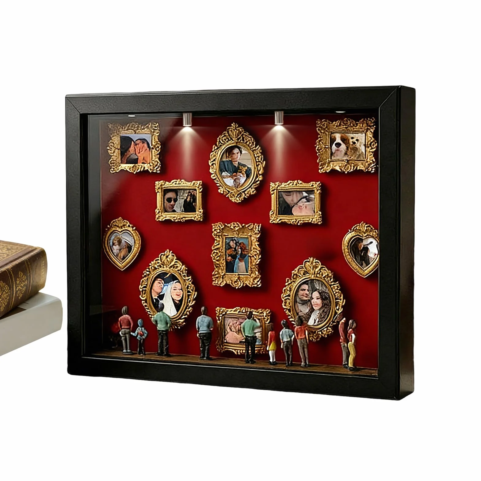 Museum Of Us ramka spersonalizowany prezent dla par, mini figurki Museum Of Us, zestaw mini muzeów, 23 x 30 cm złote ramki muzea zdjęcia ze światłami - idealne na wesela, rocznice i wystrój domu