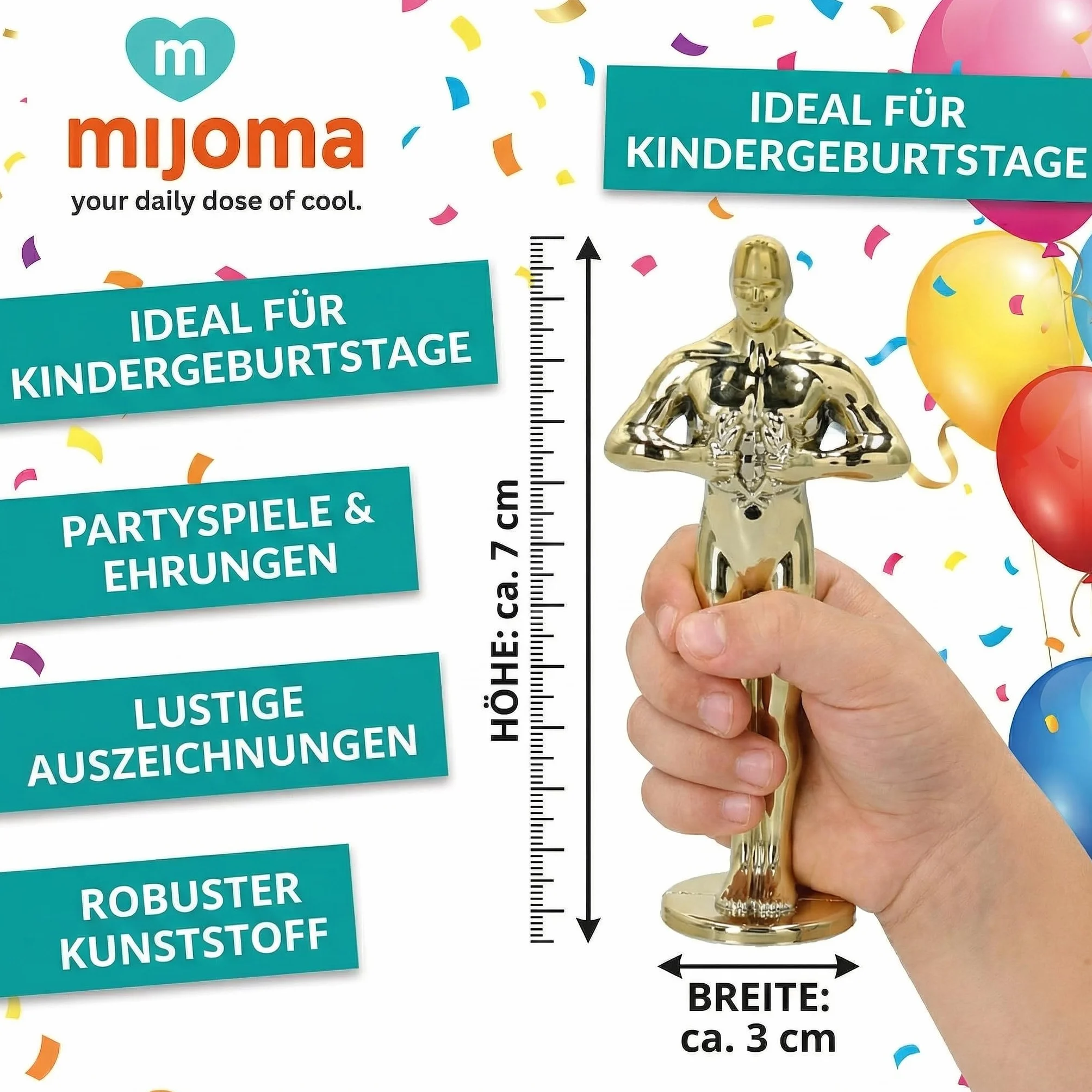 MIJOMA Mini trofeum 7 cm – złoty puchar zwycięzców z tworzywa sztucznego – idealne na urodziny dziecka, gry imprezowe, wyróżnienia i zabawne nagrody