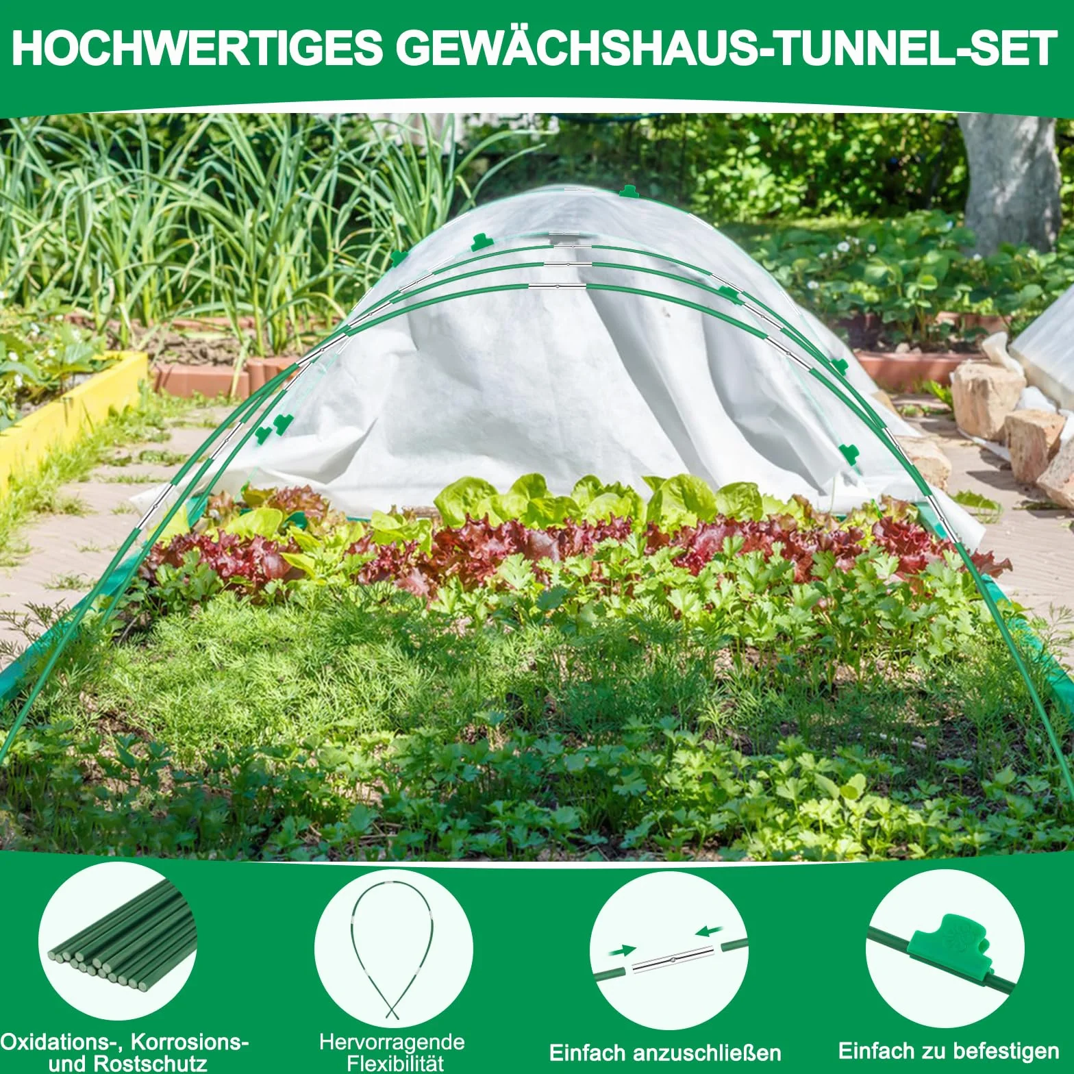 36 sztuk łuków tunelowych do roślin 43 cm, łuki tunelowe do tuneli foliowych, odporne na rdzę, włókno szklane, stabilne, trwałe, bez zginania, opony ogrodowe, do szklarni, do słupków ogrodowych