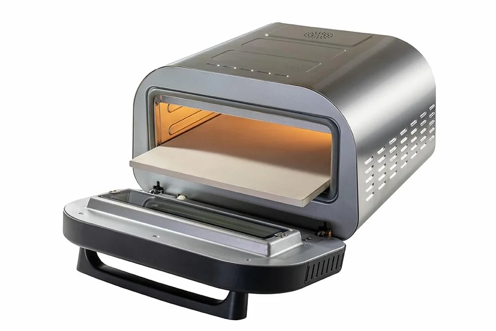 Unold Piec do pizzy LUIGI 68816 | Elektryczny piec do pizzy ze stali nierdzewnej o temperaturze do 400°C, czas pieczenia tylko ok. 2 minut, łącznie z kamieniem do pizzy z kordierytu, energooszczędny,