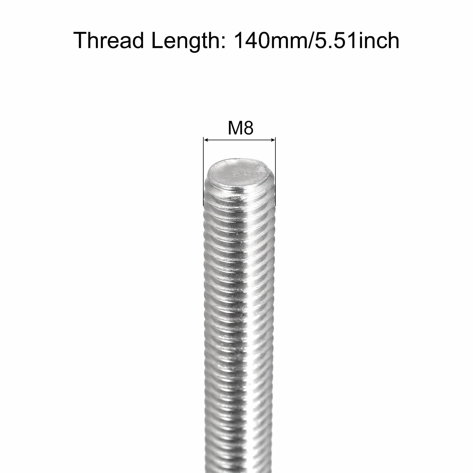 QUARKZMAN Pręt gwintowany M8 x 140 mm Skok gwintu 1,25 mm stal nierdzewna 304 Pręty z gwintem prawym 6 szt