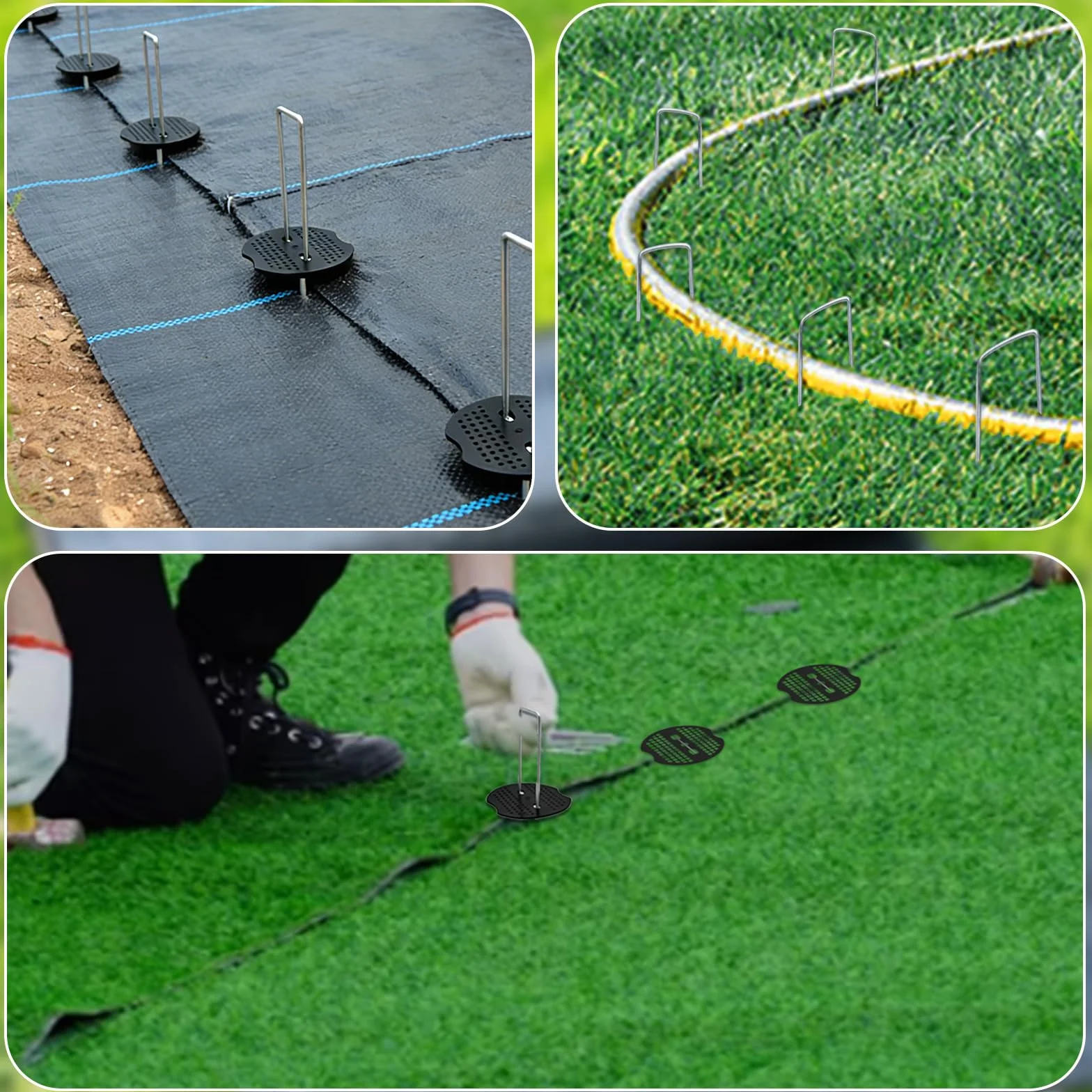 60 sztuk haczyków do kotwicy gruntowej, 60 śledzi + 60 krążków buforowych (150 x 40 mm, Ø 2,5 mm), ocynkowane śledzie ogrodowe w kształcie litery U, zestaw haczyków do mulczowania sztucznej