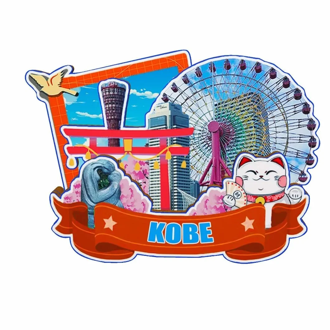 Kobe Japonia magnes magnes na lodówkę drewniane zabytki 3D podróż kolekcjonerskie pamiątki dekoracja ręcznie robiona -5183