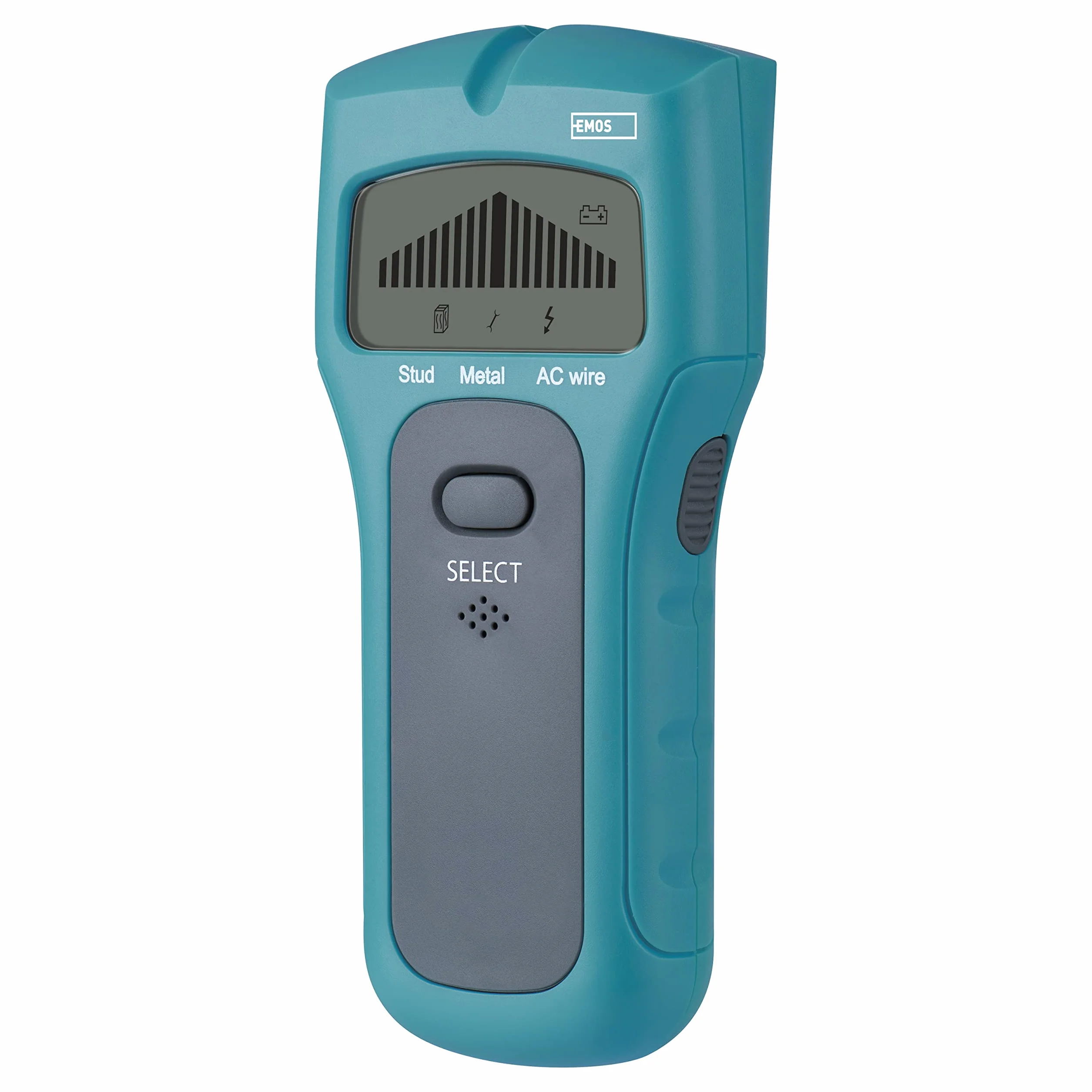 EMOS M0501 multidetektor, wyszukiwacz przewodów, wielofunkcyjne urządzenie lokalizujące, urządzenie wykrywające drewno, metal, przewód energetyczny, skaner ścienny, zasilany bateriami, IP54, niebieski