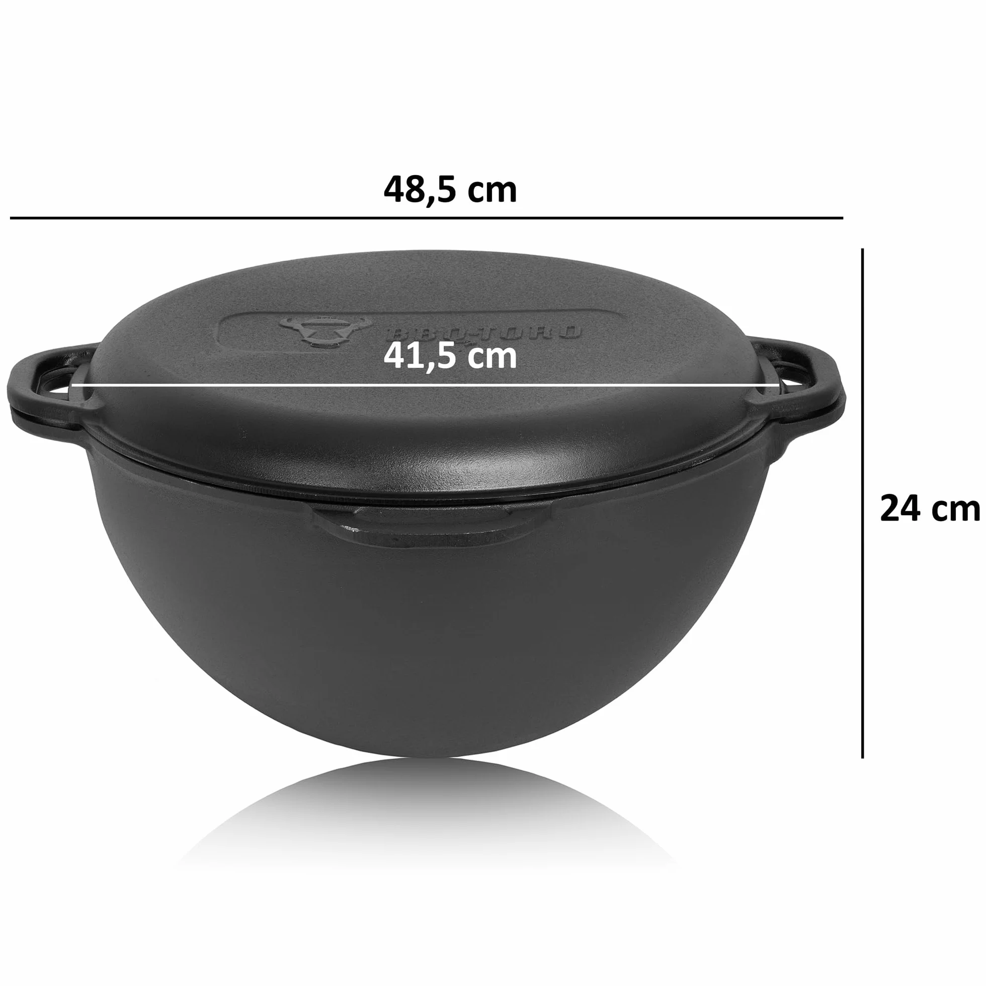 BBQ-Toro Żeliwny Kazan 19 litrów z piecem kazanowym Ø 45 cm | garnek żeliwny XXL z pokrywką, garnek żeliwny | kocioł na gulasz, piec na zewnątrz, piec do ognia, piec jednogarnkowy, palenisko, Utschak