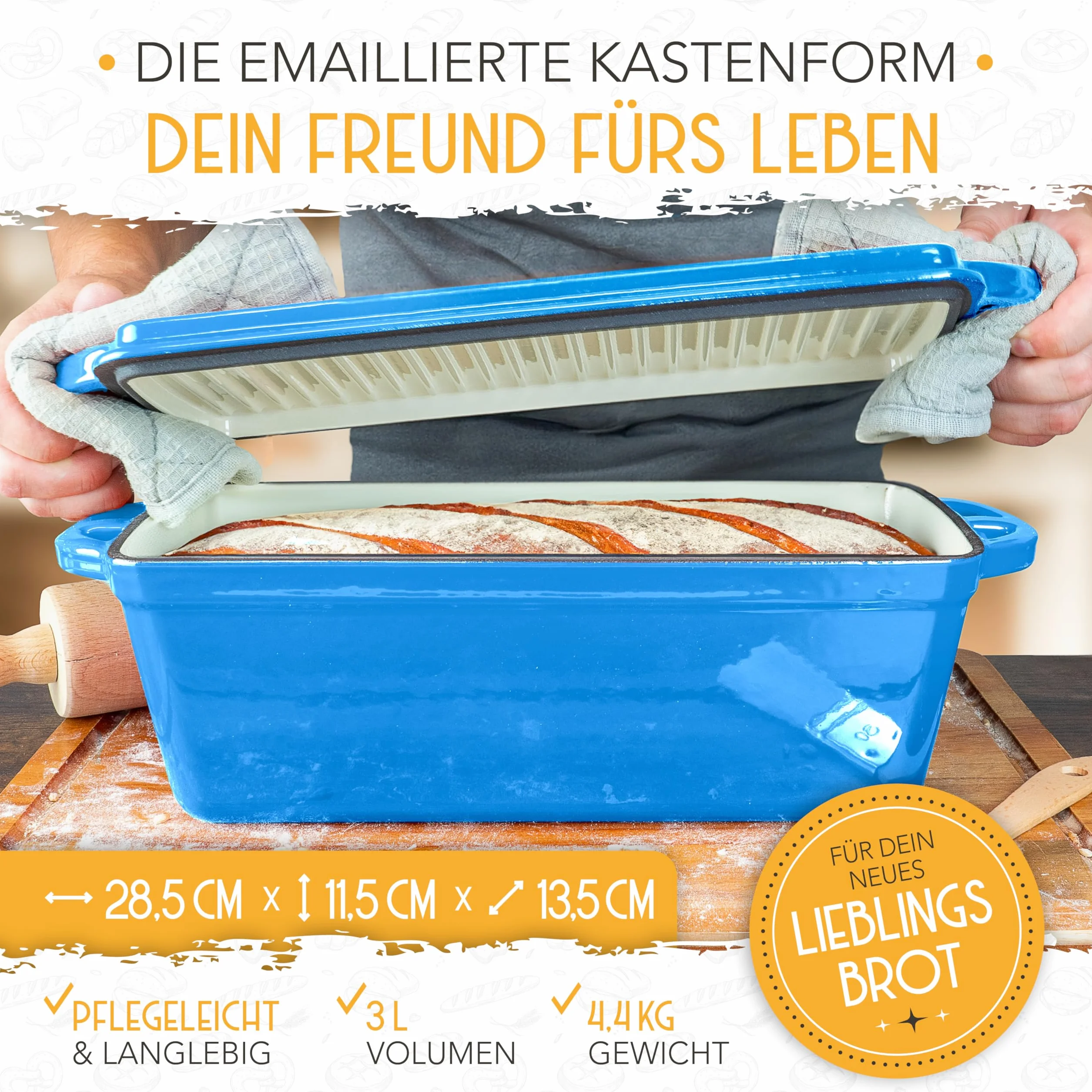 KRUSTENZAUBER emaliowany garnek do pieczenia chleba 28 cm z żeliwa z pokrywką