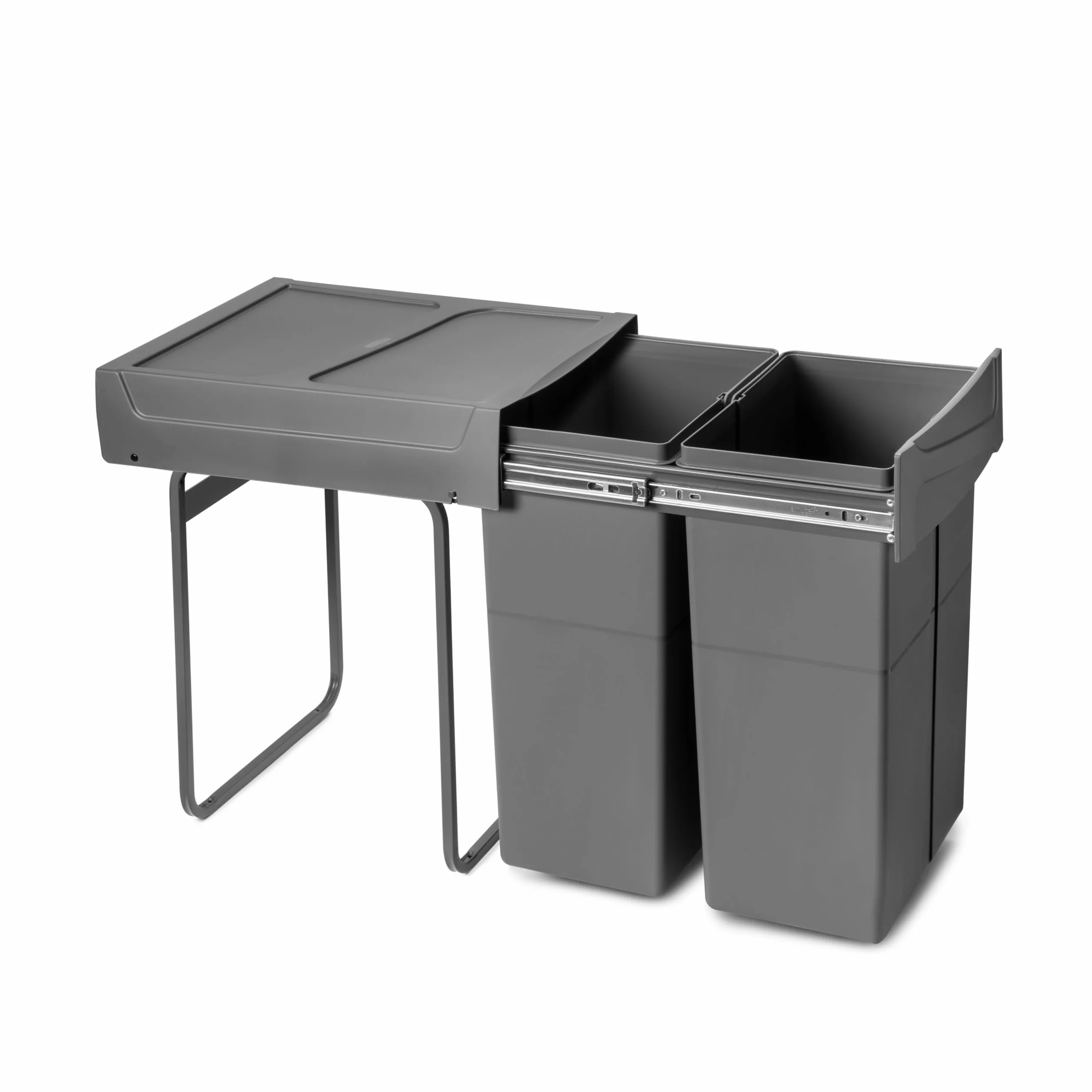 Emuca - Pojemnik do recyklingu 2x25 litrów, mocowanie dolne, wysuw manualny, Plastik, Szary antracytowy