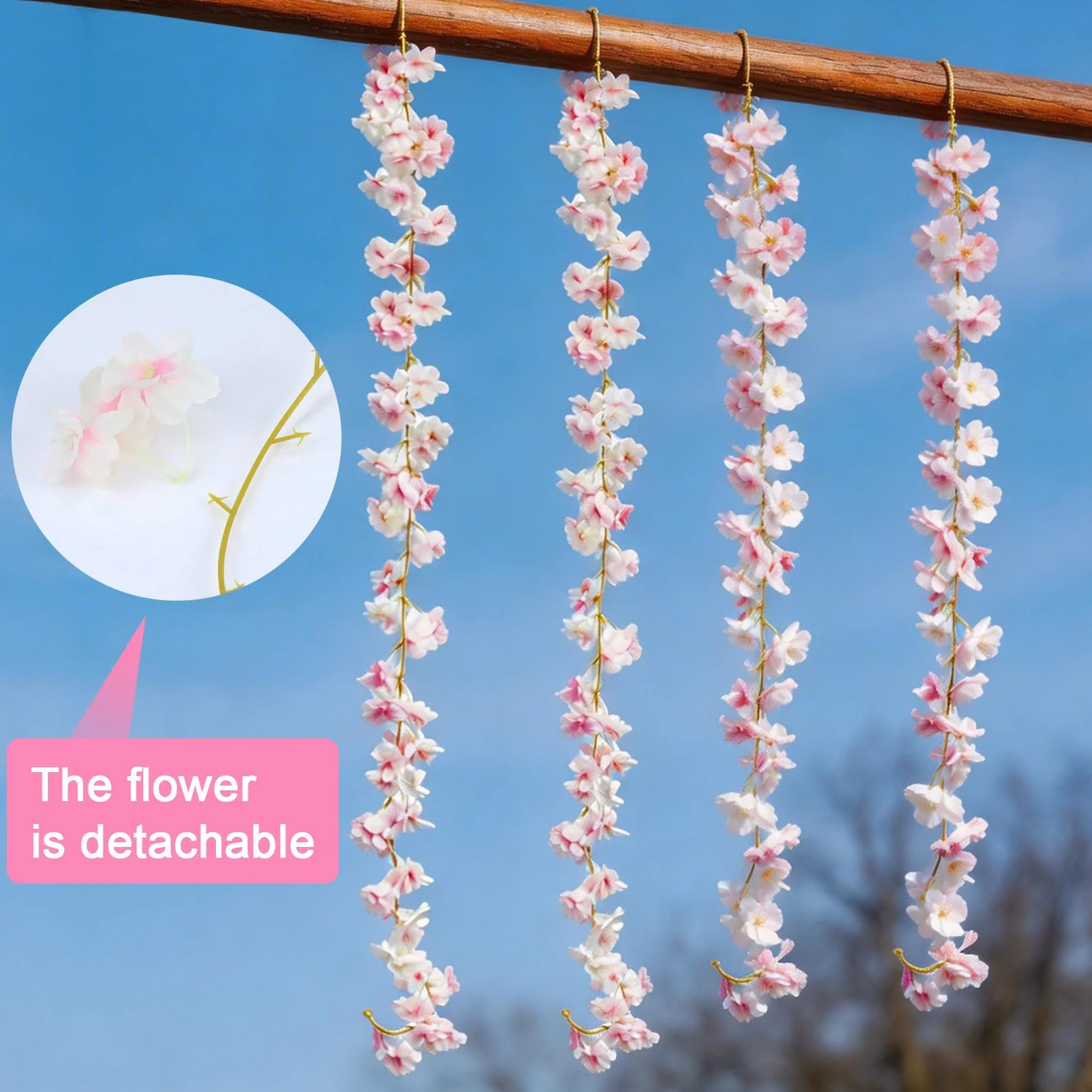 Girlanda ze sztucznych kwiatów wiśni, 180 cm, girlanda z kwiatami wiśni, dekoracja na zewnątrz i wewnątrz, na wesele, zła dekoracja