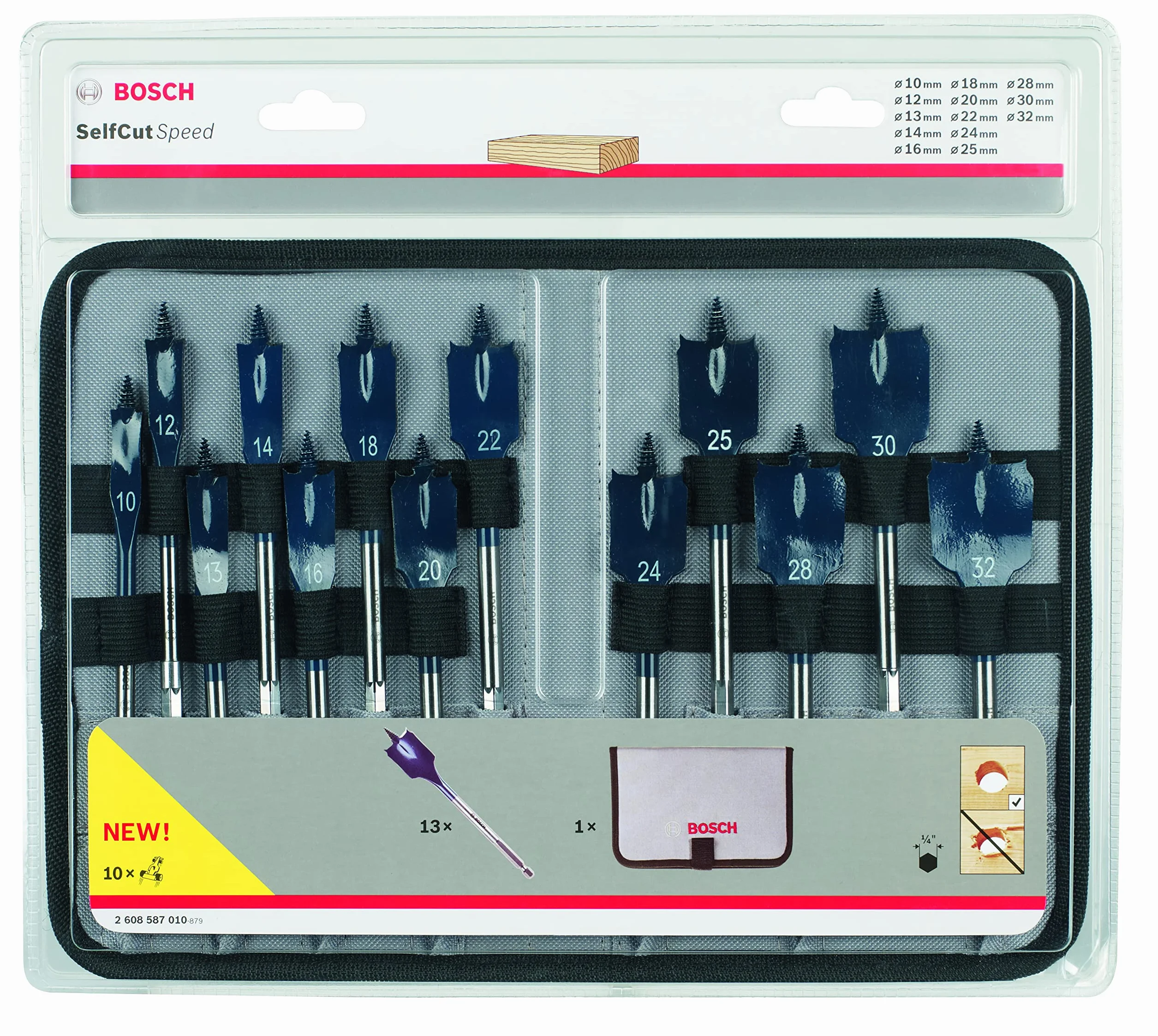Bosch Profesional 13-częściowy zestaw wierteł płaskich Self Cut Speed 10; 12; 13; 14; 16; 18; 20; 22; 24; 25; 28; 30; 32 mm
