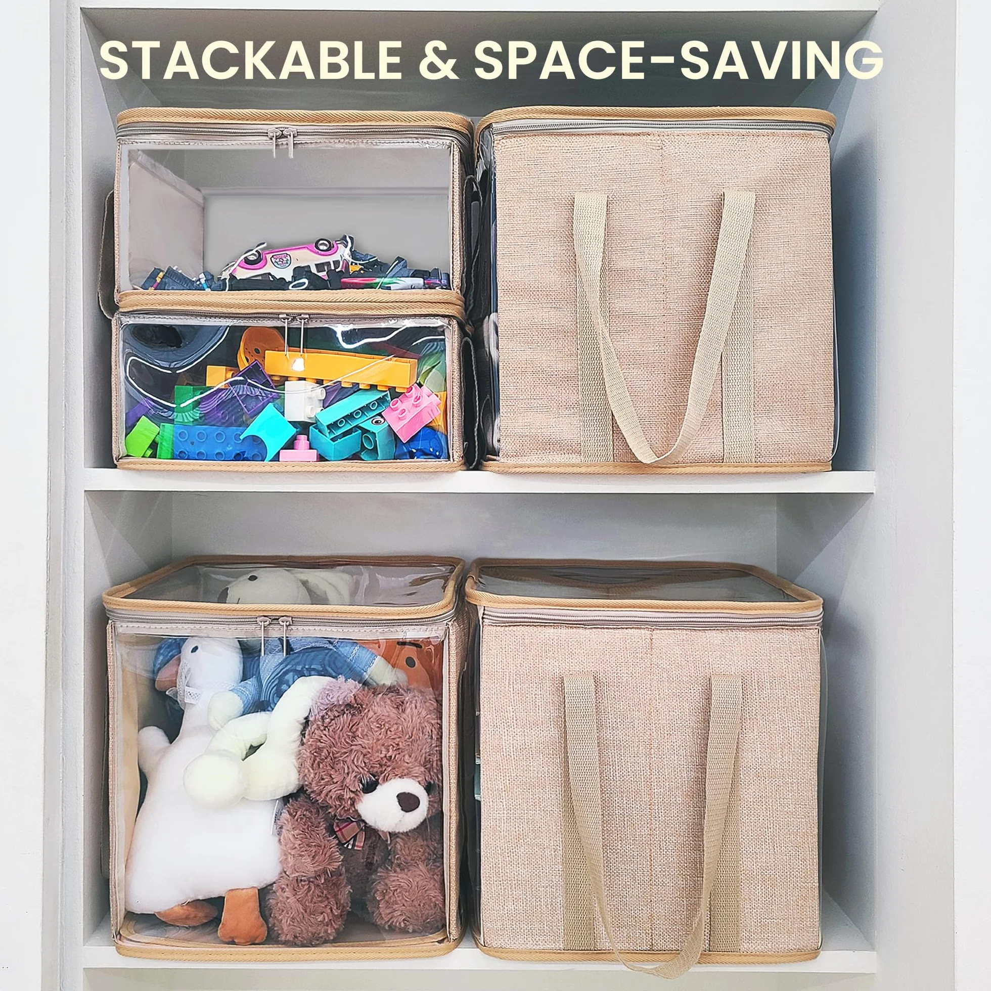 holay 2-pak Składanych Pudełek PVC z Przezroczystą Pokrywą i Uchwytami, 30 x 30 x 15 cm Organizer na Ubrania, Zabawki i Książki (Biały, Mały)