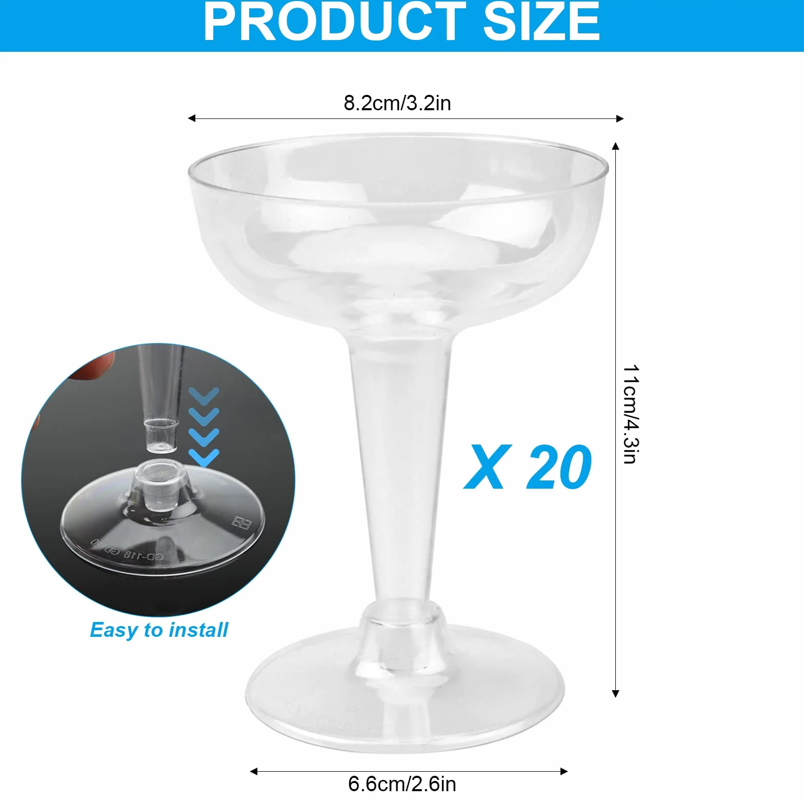 Plastikowe kieliszki do szampana 140 ml brokatowe wielokrotnego użytku