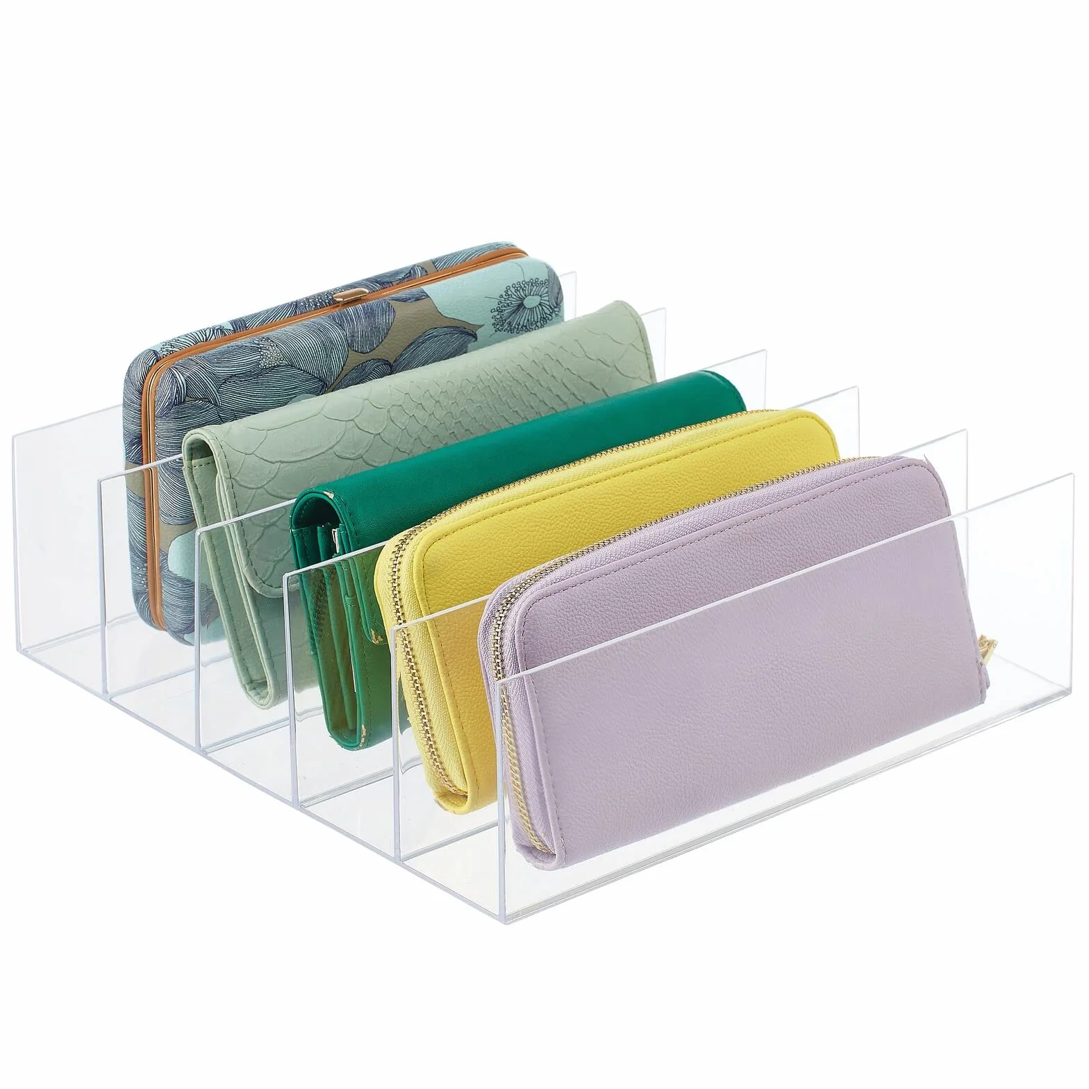 mDesign Plastikowy organizer do szafy – Elegancki i praktyczny stojak na torebki i inne akcesoria – Wielofunkcyjny organizer do garderoby, przedpokoju i szafy – 4-pack – Błękitny przezroczysty