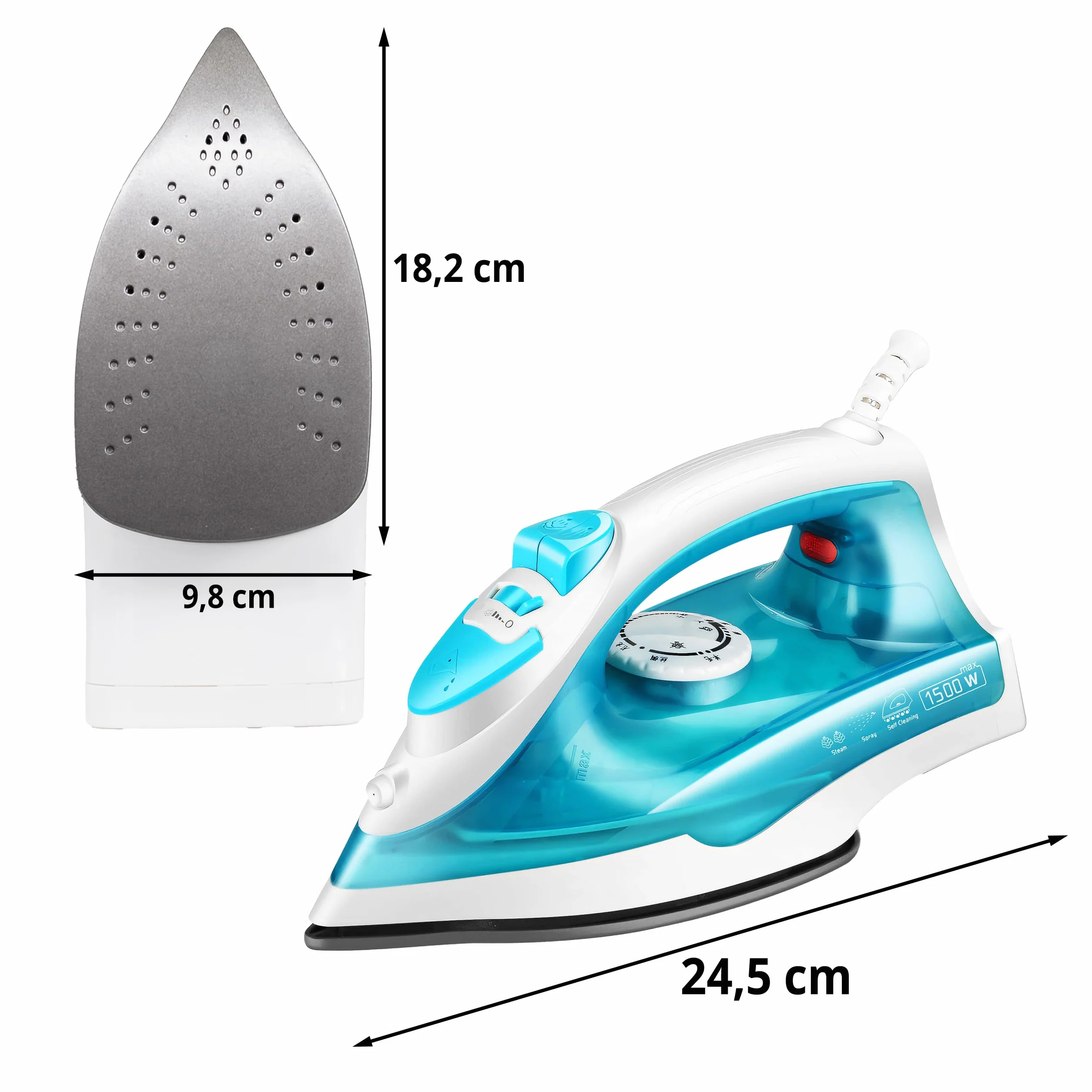 Retoo Żelazko parowe 1200 W, zbiornik na wodę 150 ml, pionowe uderzenie pary, stopa teflonowa, szybkie nagrzewanie, proste i efektywne prasowanie, 220 V, biało-niebieskie