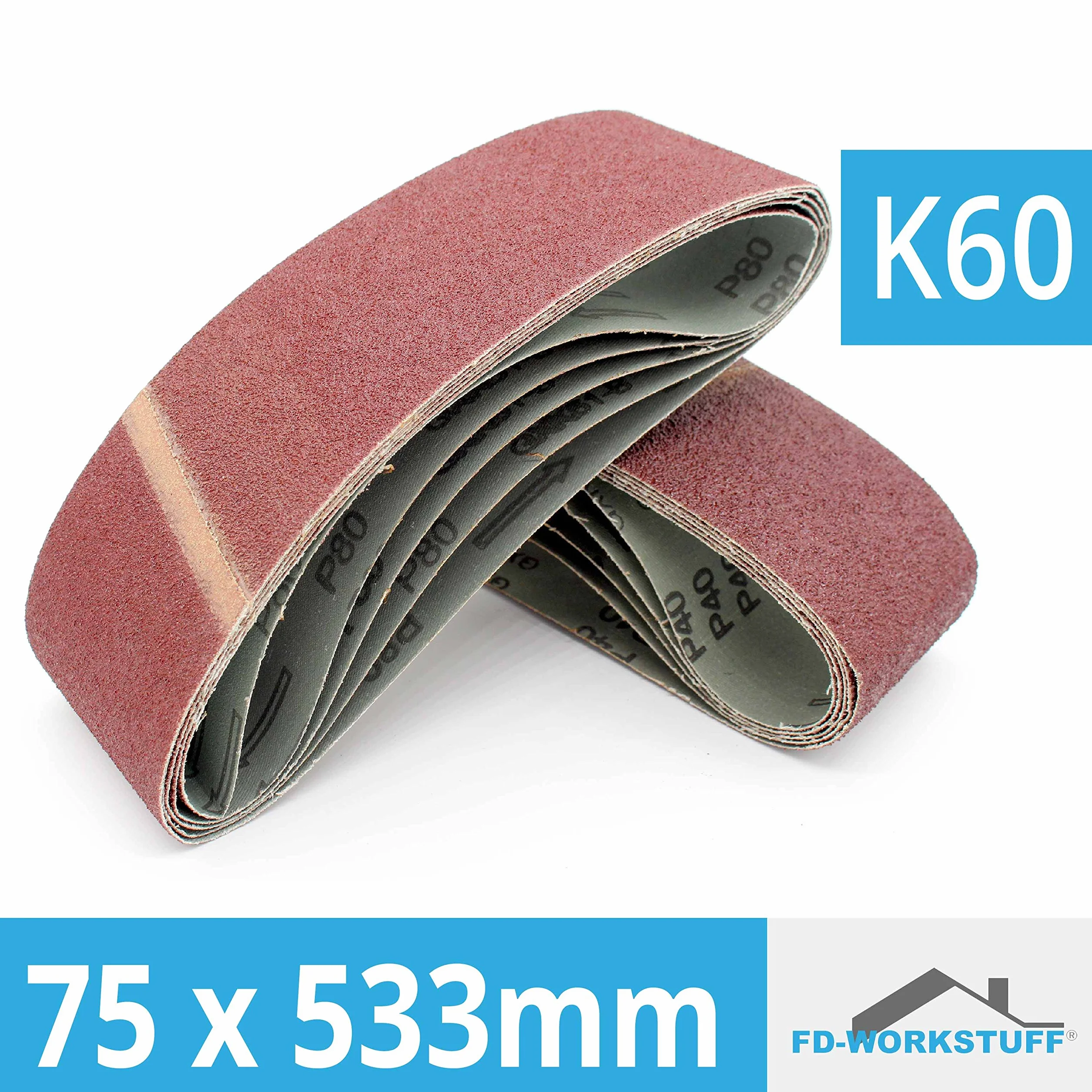 Taśmy szlifierskie z tkaniny, 10 sztuk, 75 x 533 mm, ziarnistość 60, do szlifierek taśmowych, papier ścierny, arkusze szlifierskie