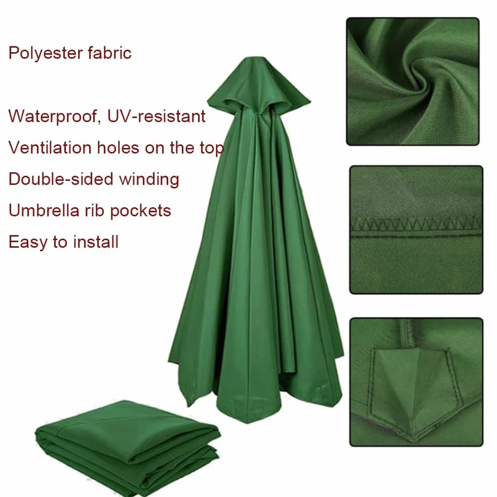Canvas Patio Umbrella Replacement 8 Ribs Canopy, Waterproof Anti-Ultraviolet Fabric For Banana Middle Column In Garden, Or Sand，Canopy Only(Dark green,3.5m/8 ribs)