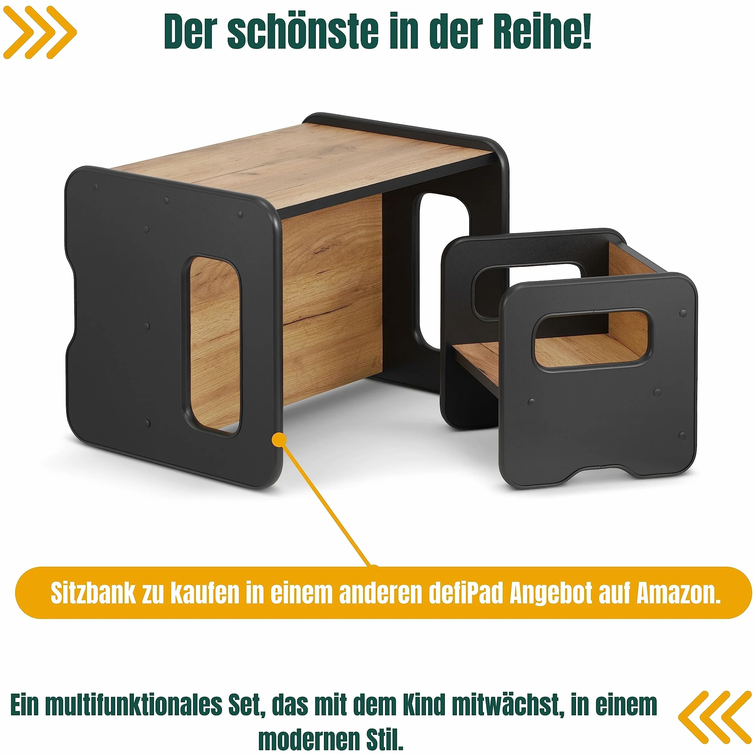 defiPad Taboret do siedzenia dla dzieci | stylowy taboret dwustronny | fotel dziecięcy od 1 roku życia | krzesło dziecięce z drewna | krzesło można przekształcić w stół | pokój dziecięcy Montessori |