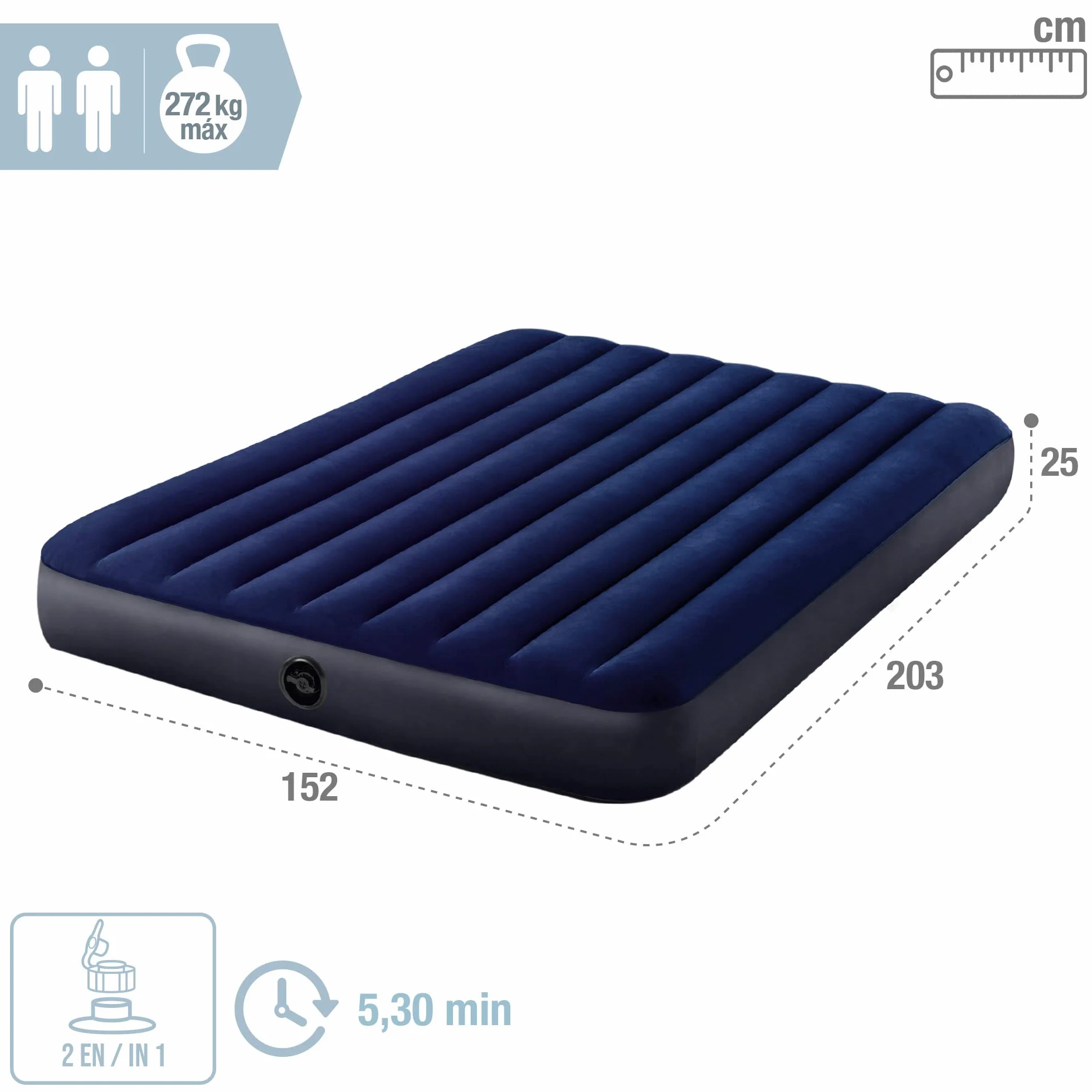 Intex Uniseks 64765 Nadmuchiwany Materac, Granatowy/Czarny, 203 x 152 x 25 cm