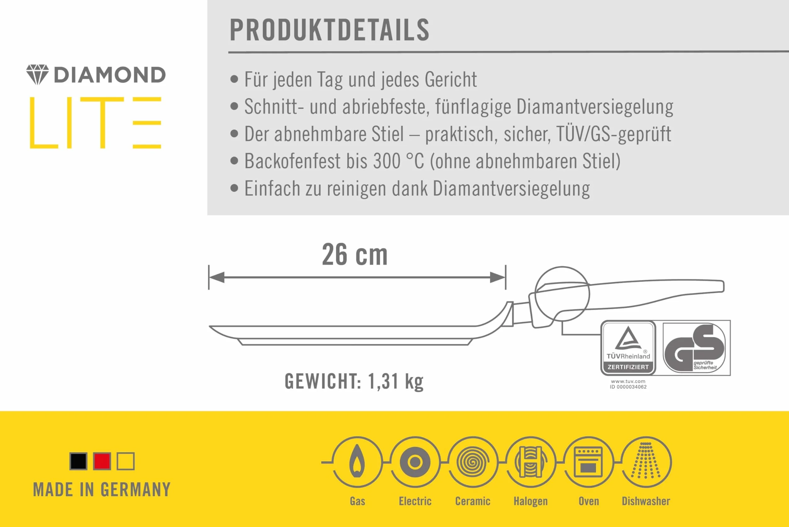 Woll 1226DP Diamond Plus nieprzywierająca patelnia do naleśników z odłączanym uchwytem, 25 cm