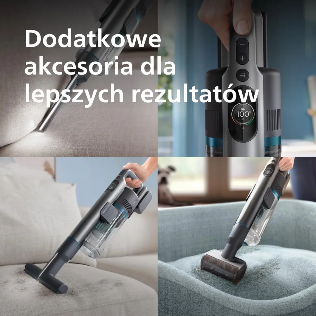 Philips Bezprzewodowy Odkurzacz Serii 8000 Pet, 80 Min Czas Pracy, Wysoka Moc Ssania, Rozpoznawanie Podłóg, Wyświetlacz Inteligentny, Nasadki z LED