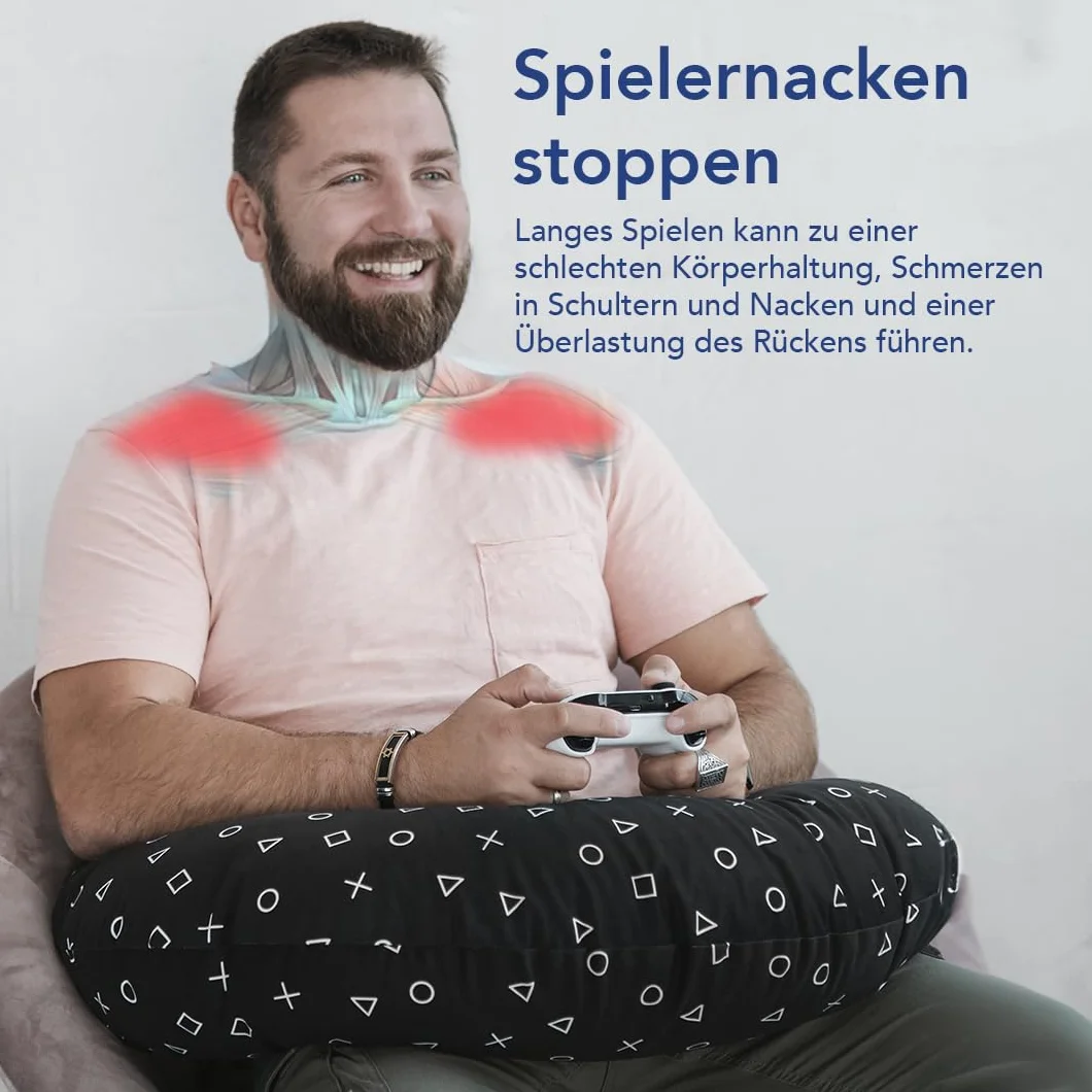 Poduszka gamingowa do PlayStation, Xbox i PC | poduszka dla młodzieży i dorosłych | wygodna poduszka dla graczy do podparcia ramion i ramion | poszewka nadająca się do prania | idealna na długie sesje