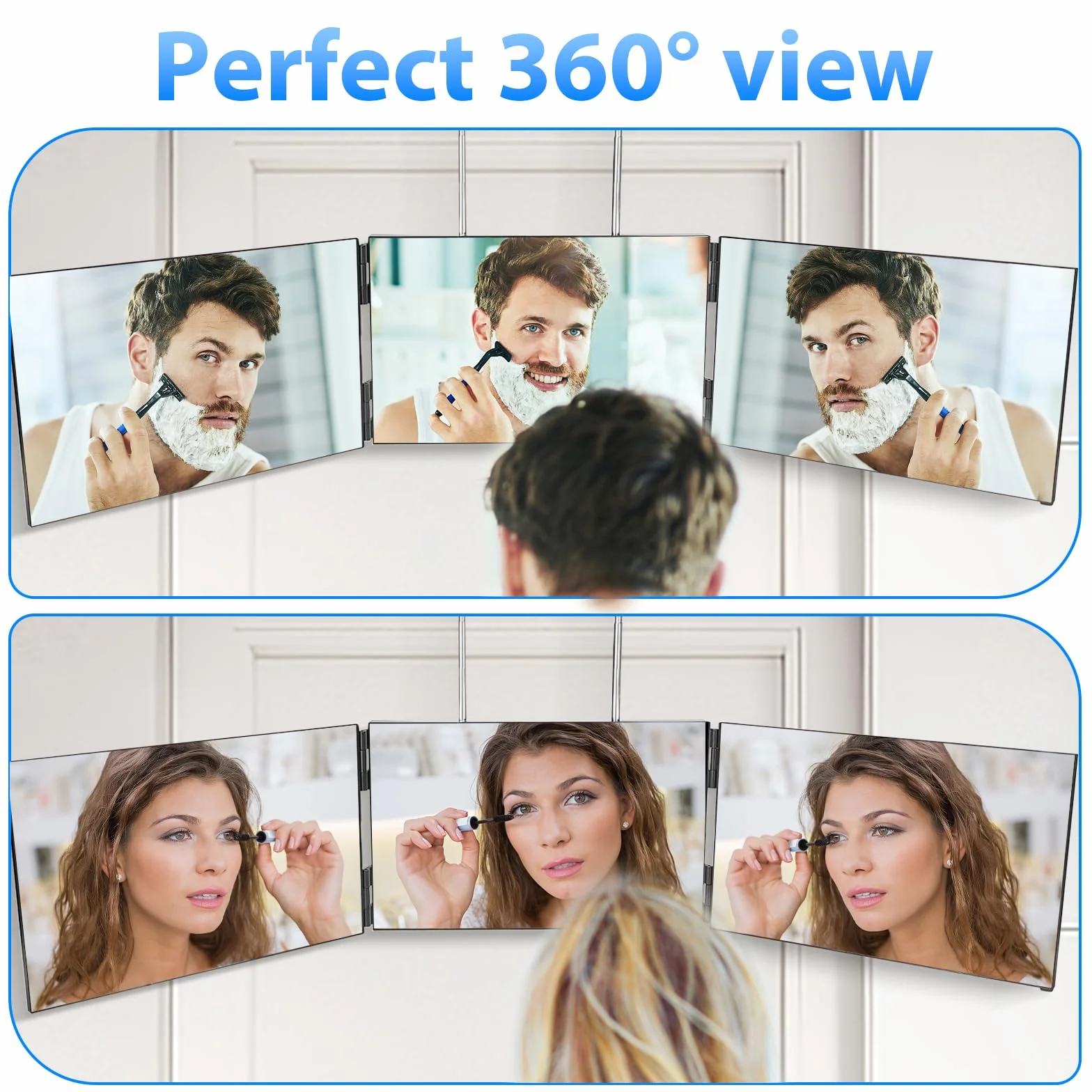 Lustro 360 stopni, 3 stronne lustro z haczykiem, regulowane lusterko kosmetyczne lusterko do golenia Lustr fryzjerskie do łazienki sypialni prysznic golenie stylizacja cięcie