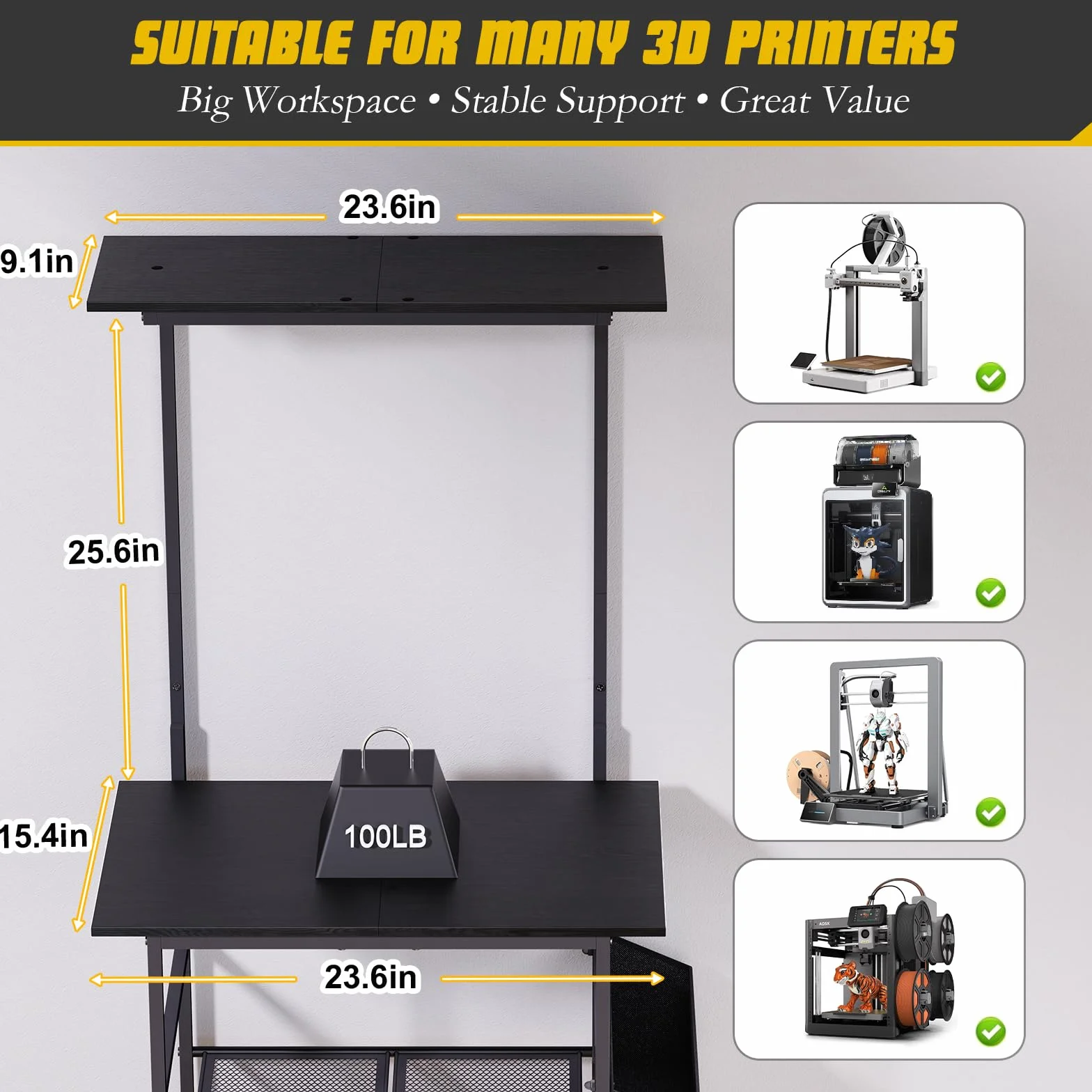 Stolik do drukarki 3D, 5-poziomowy stojak na drukarkę, metalowa szafka na drukarkę z miejscem na filament i kieszenią boczną, regał na drukarkę do mocowania na ścianie, do biura, domu, szkoły