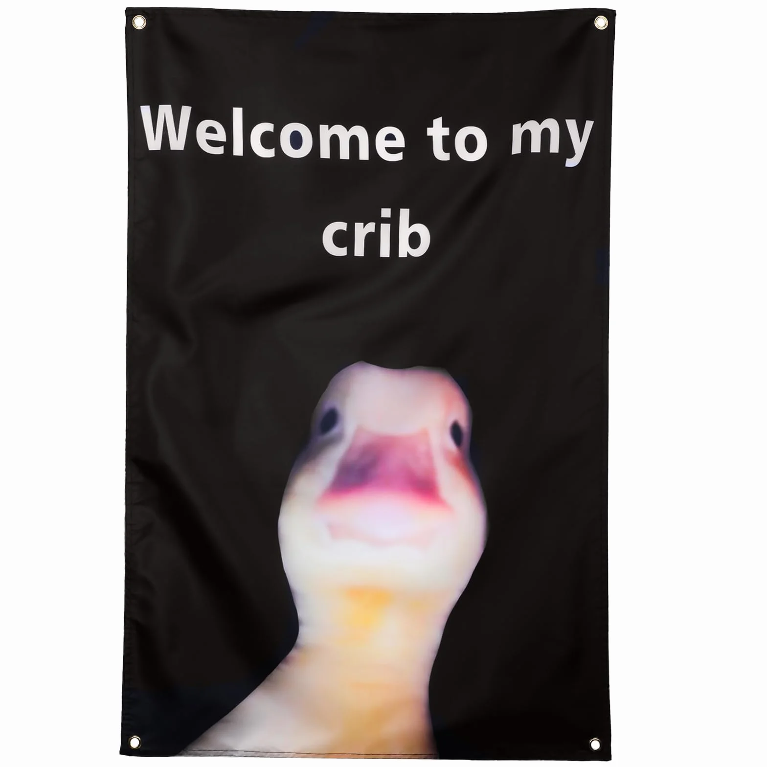 WY LIGHTING LEVEL Zabawna kaczka gobelin wiszące flagi poliester czarny 90 x 60 cm 'Welcome to My Crib Duck Face Backdrop Cute Cave Wall Flags z przelotkami do domu, akademika, na imprezę, ślub