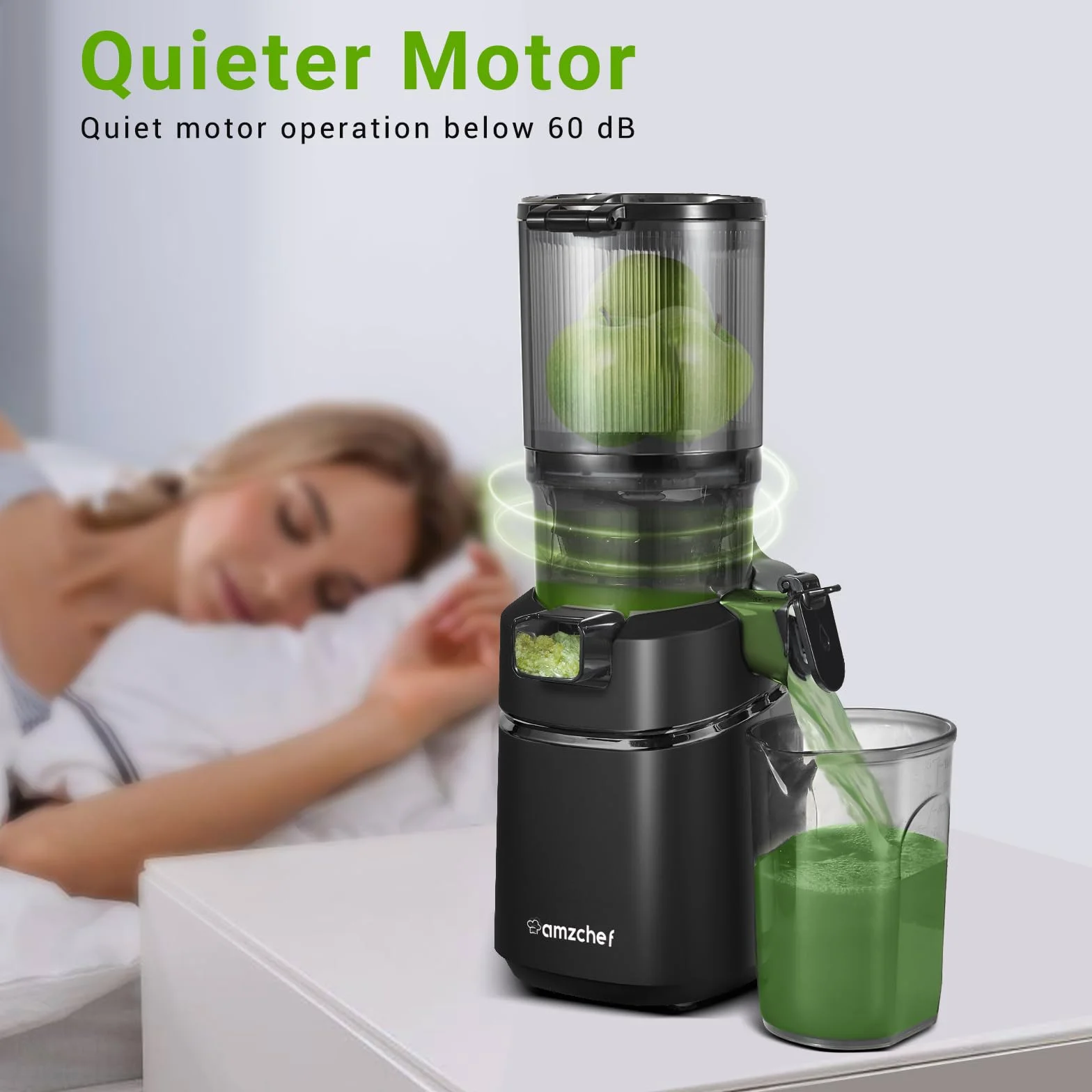 AMZCHEF Automatyczna sokowirówka All-in-One, otwór 135 mm i 1,8 l sokowirówka do warzyw i owoców, 250 W, zwycięzca testu z potrójnym filtrem, kolor czarny