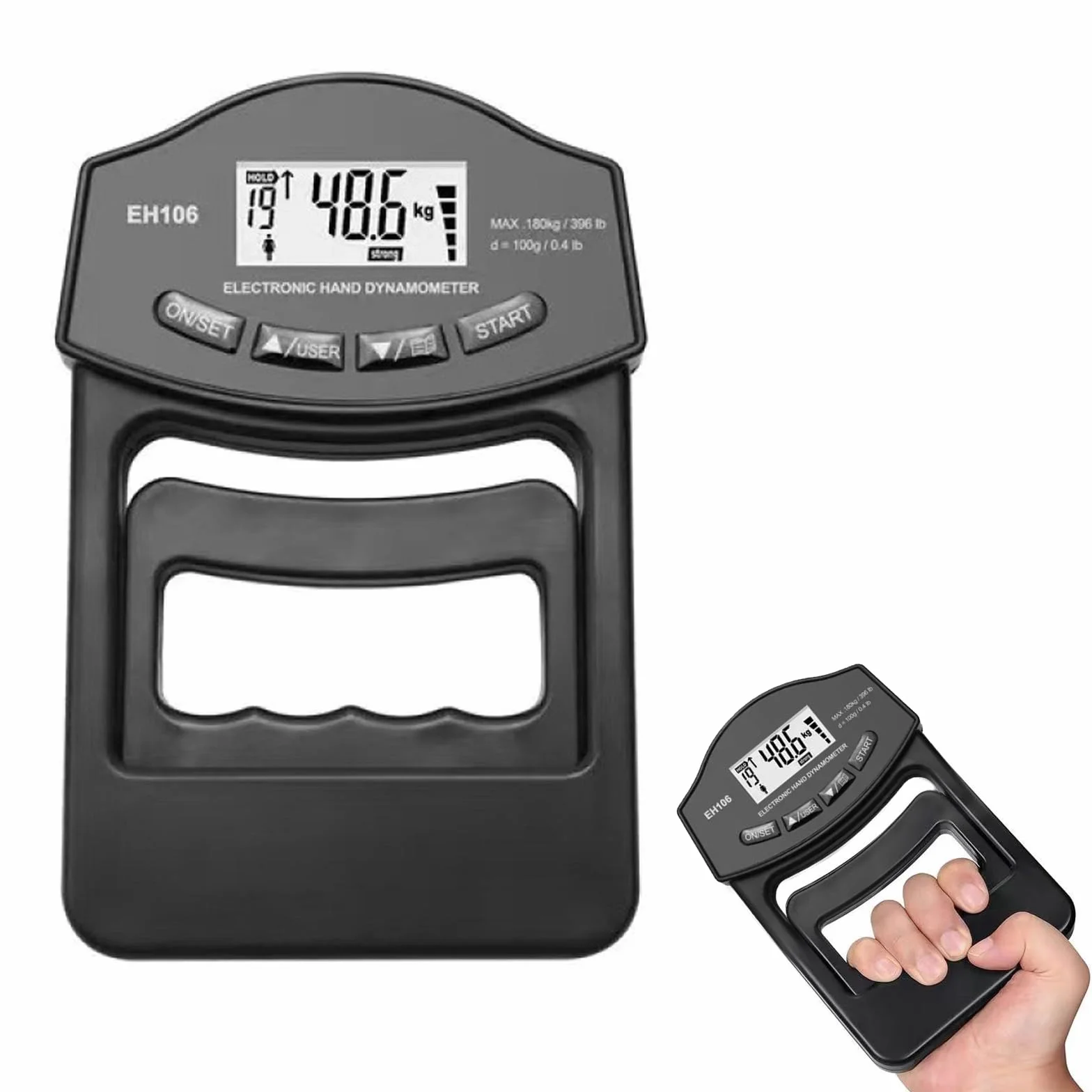 Cyfrowy miernik siły ręcznej 180 kg, ręczny dynamometr, miernik siły chwytu, elektroniczny miernik siły chwytu, ekran LED z kablem do ładowania USB, uchwyt elektroniczny (czarny)