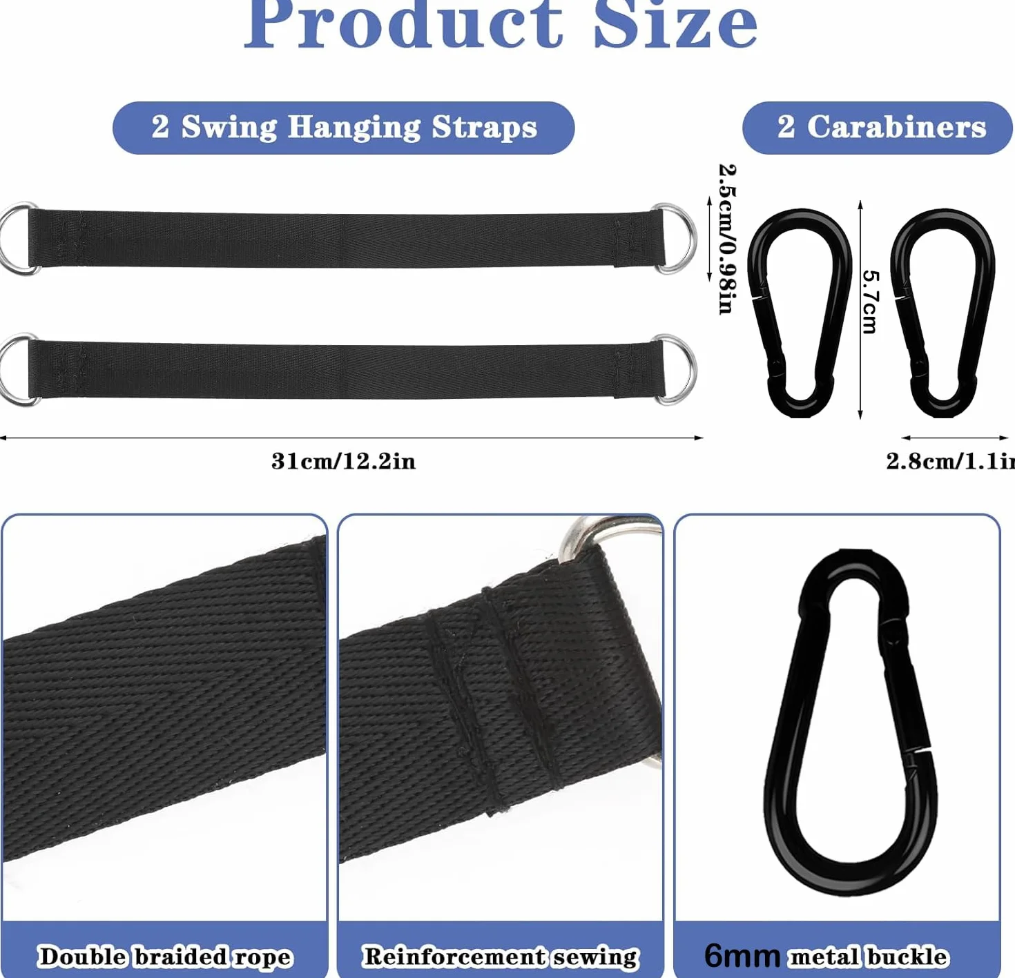 Mocowanie do huśtawki, hamak, mocowanie fotela wiszącego, mocowanie za pomocą 2 karabińczyków premium (31 cm)
