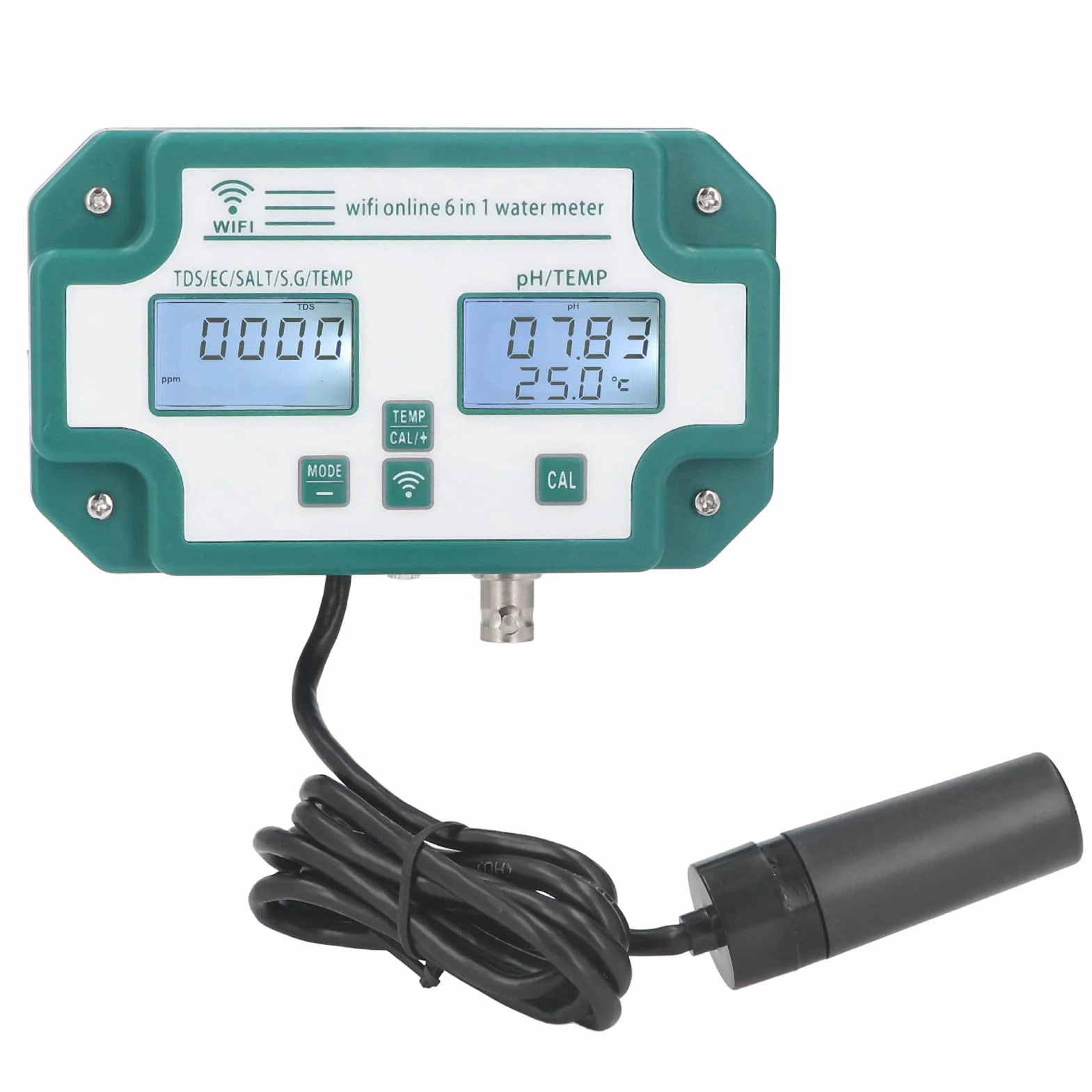 Miernik Jakości Wody Wysoka Precyzja 6 w 1 PH TDS EC SG Tester Temperatury Soli Połączenie WiFi Detektor Jakości Wody do Wody Pitnej(Wtyczka UE)